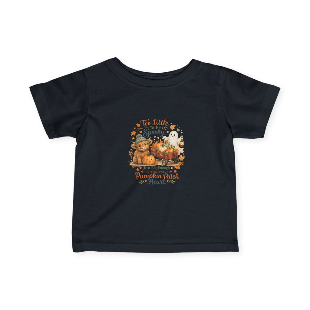 "Too Little to Be Spooky, Big Enough for Pumpkin Patch Kisses" Fall Baby Shirt — Infant Tee