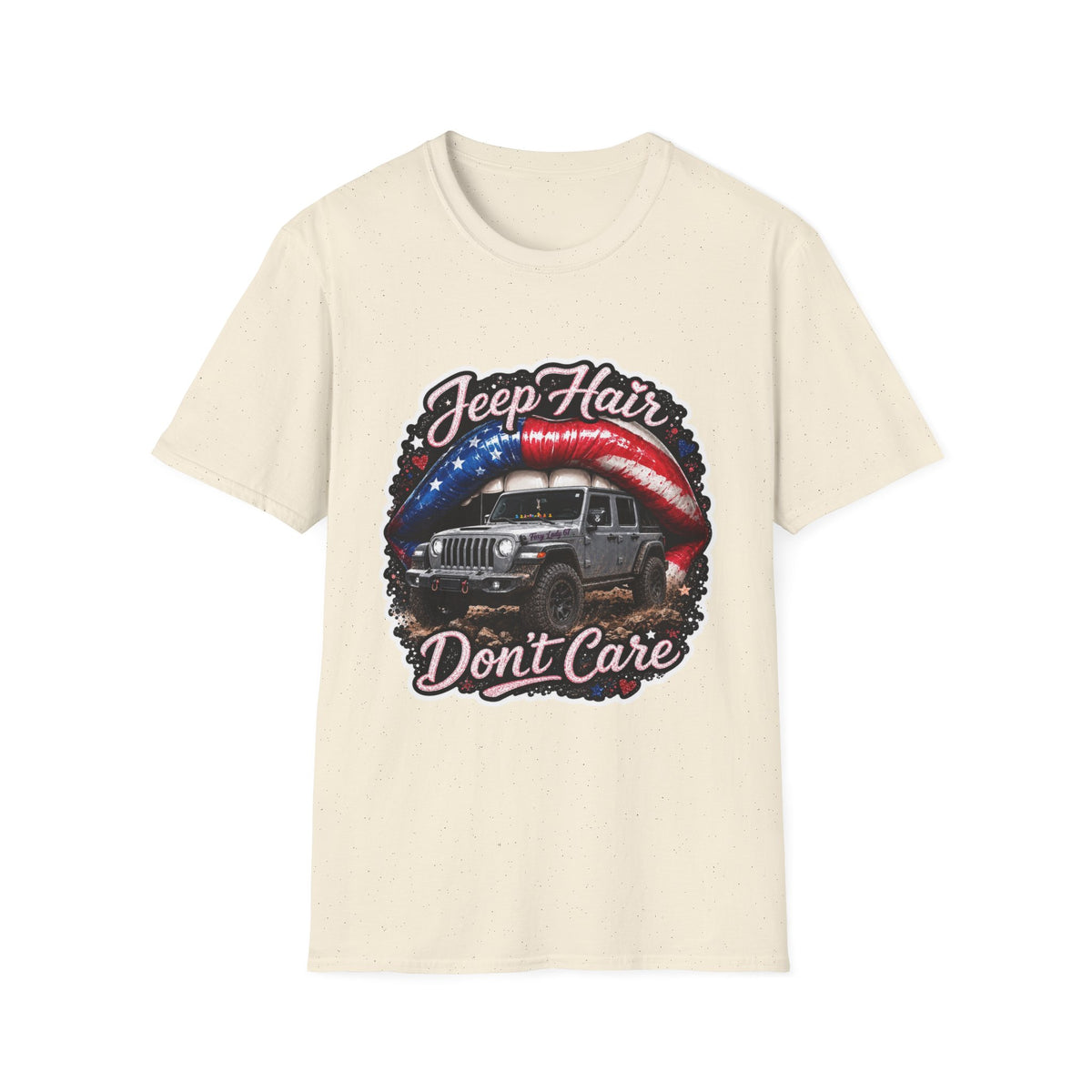 Jeep Hair Don't Care T-Shirt — American Flag Lips Off‑Road Graphic Tee