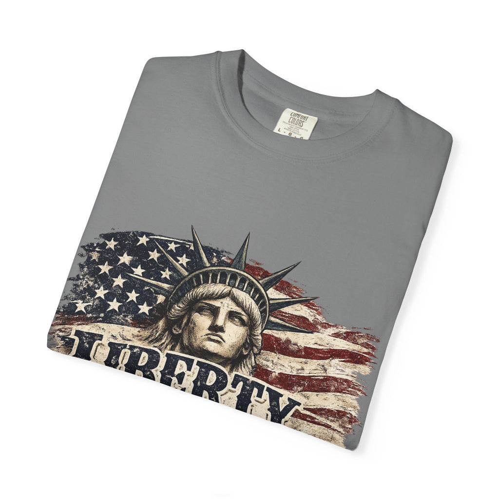 Liberty Runs Deep T-Shirt — Vintage Statue of Liberty American Flag Tee