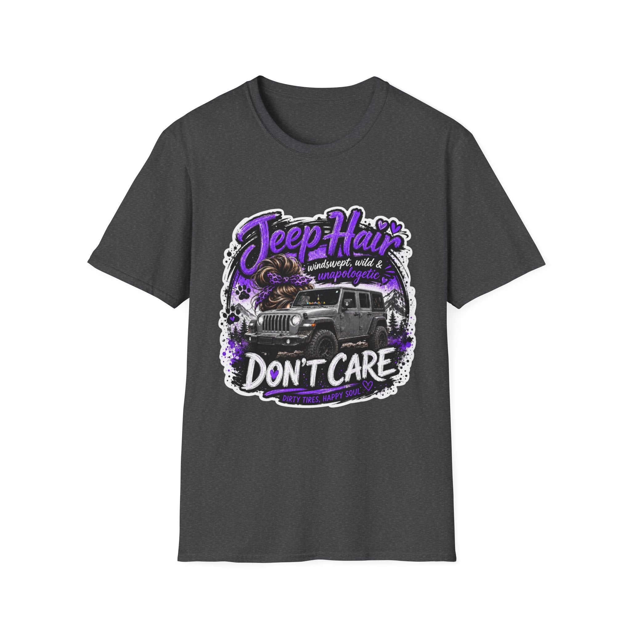 Jeep Hair Don't Care (Purple) Unisex Softstyle T-Shirt