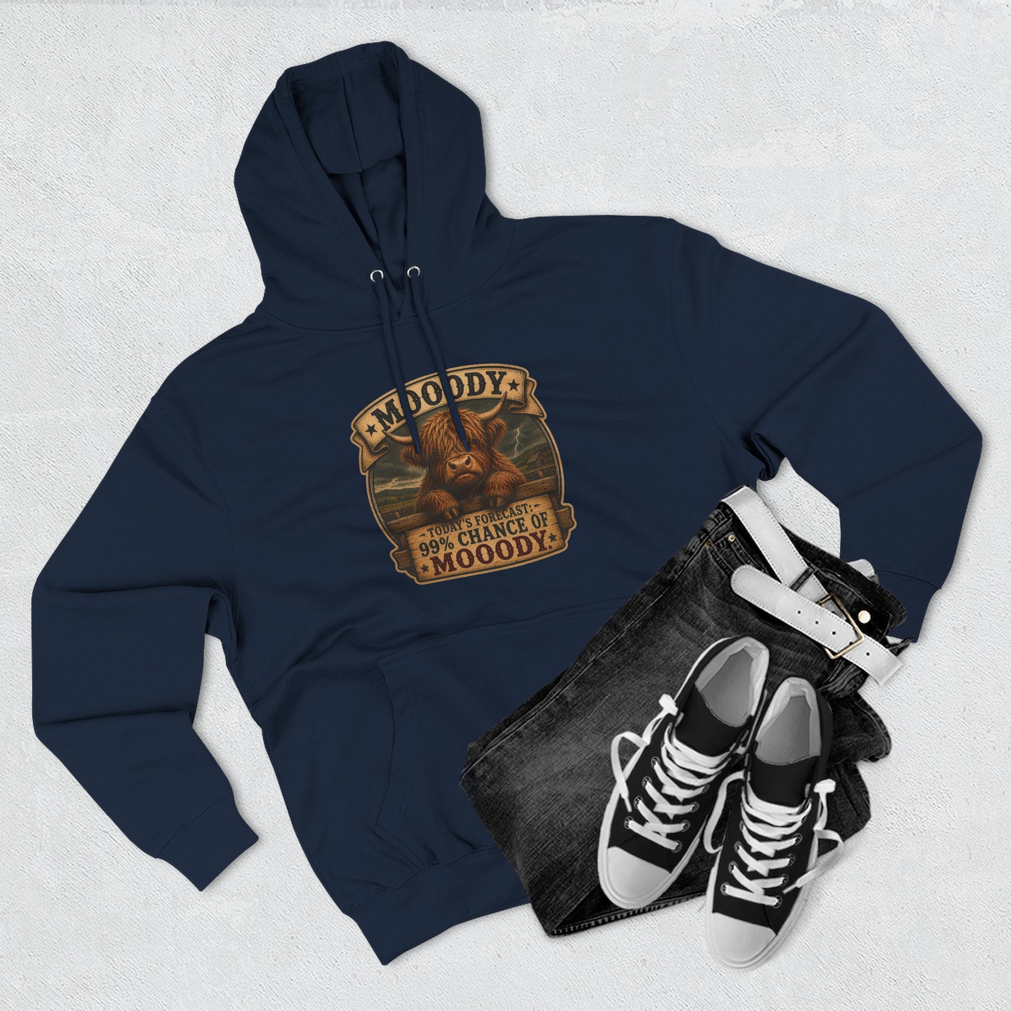 Moody Today's Forecast Highland Cow Three-Panel Fleece Hoodie