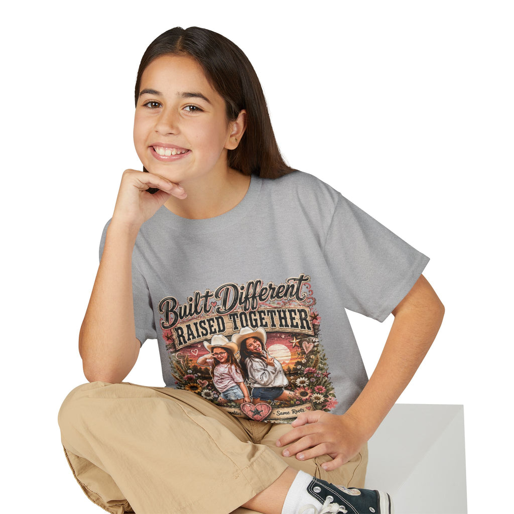 "Built Different, Raised Together" Siblings Vintage Floral Tee — Youth T-Shirt