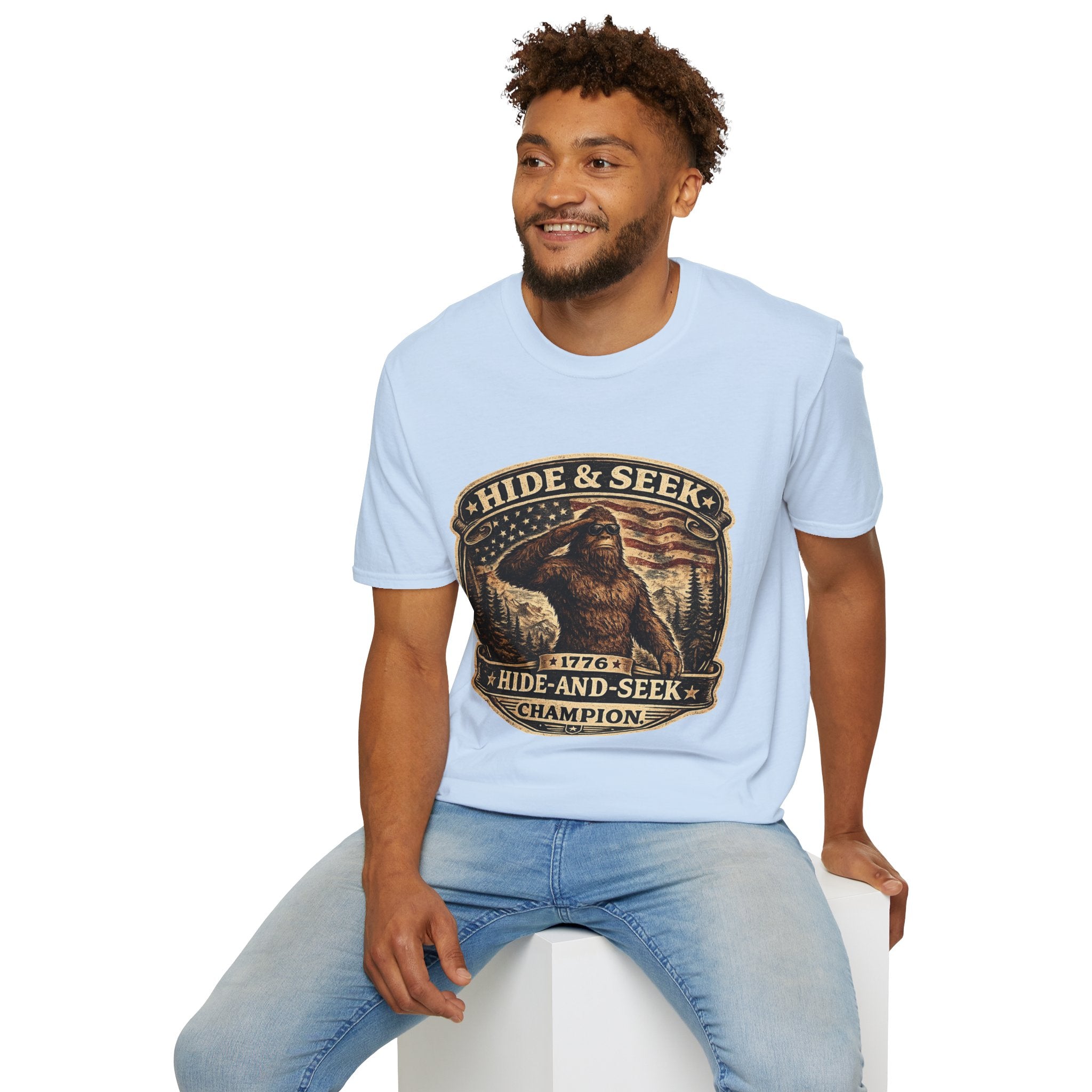 Sasquatch 'Hide & Seek' Graphic T-Shirt — Vintage Bigfoot Tee