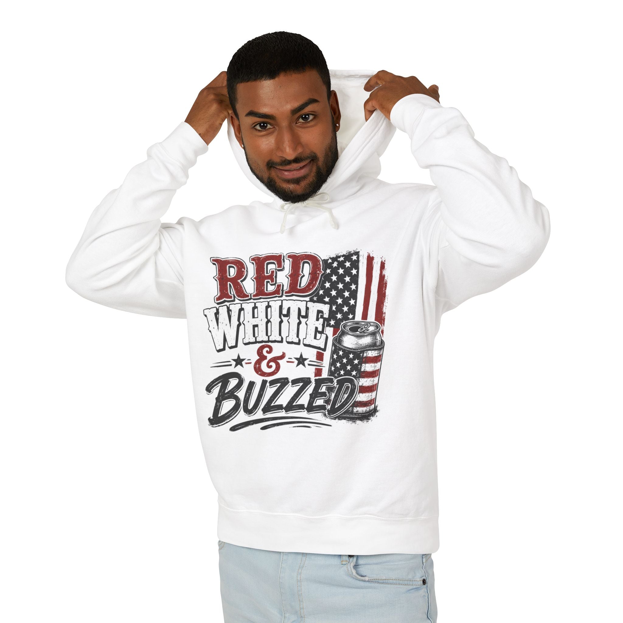 Red White & Buzzed Hoodie — Patriotic 4th of July Party Sweatshirt