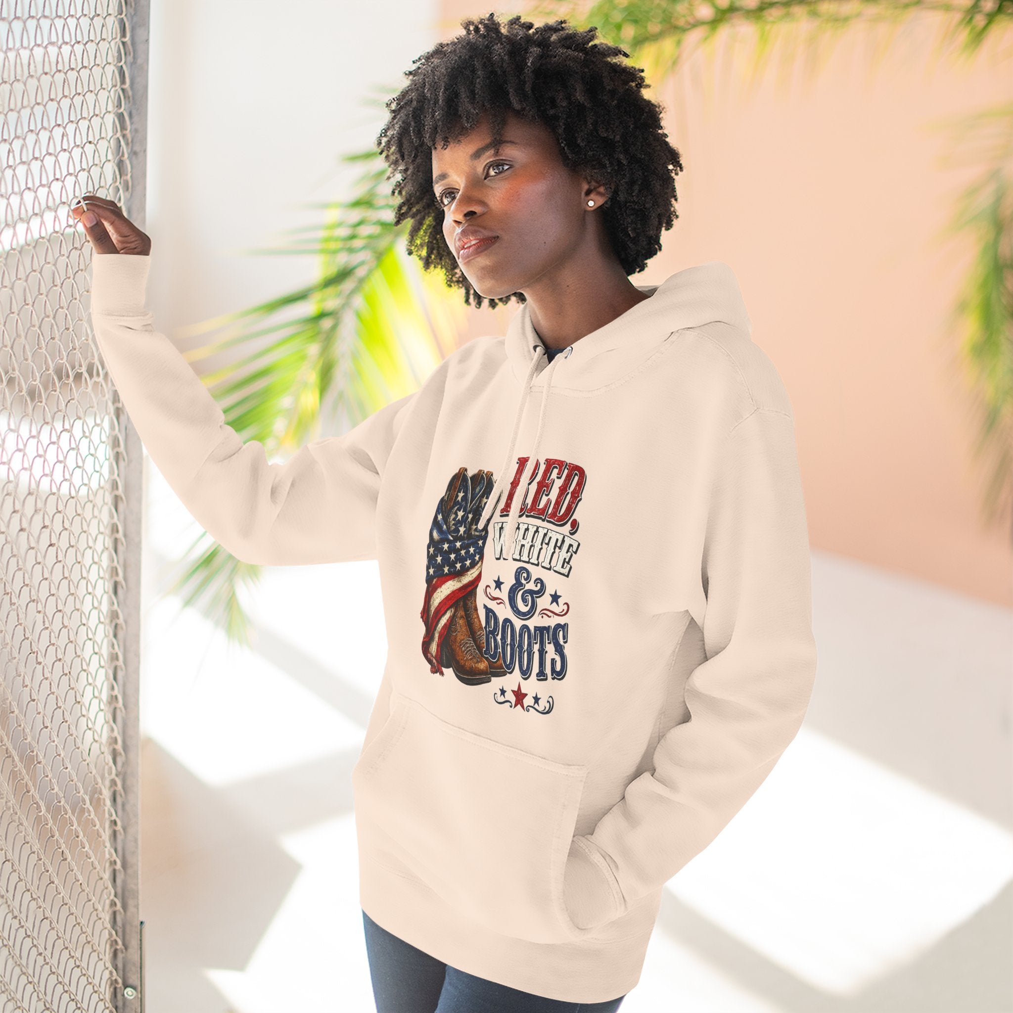 Patriotic 'Red White & Boots' Hoodie — American Flag Cowboy Boots Pullover
