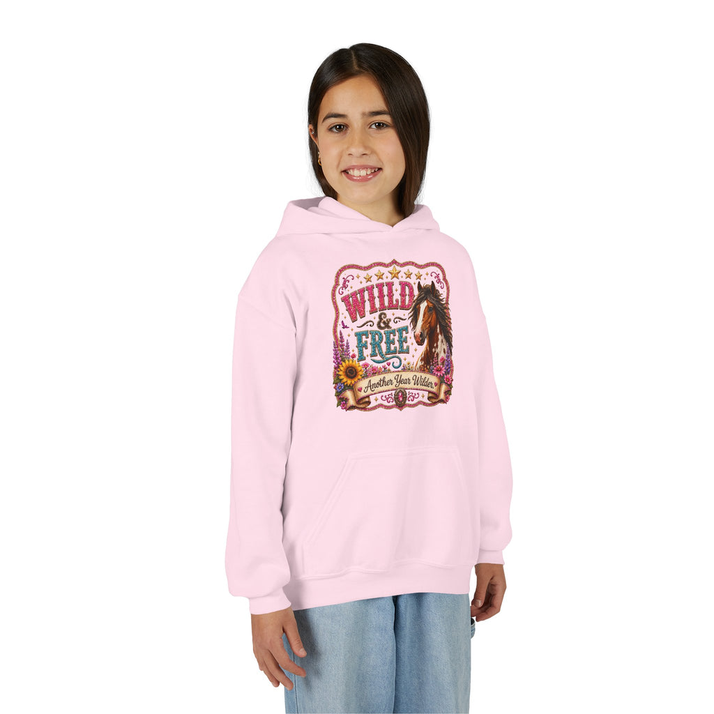 Youth Hoodie — "Wild & Free" Horse Graphic Pullover