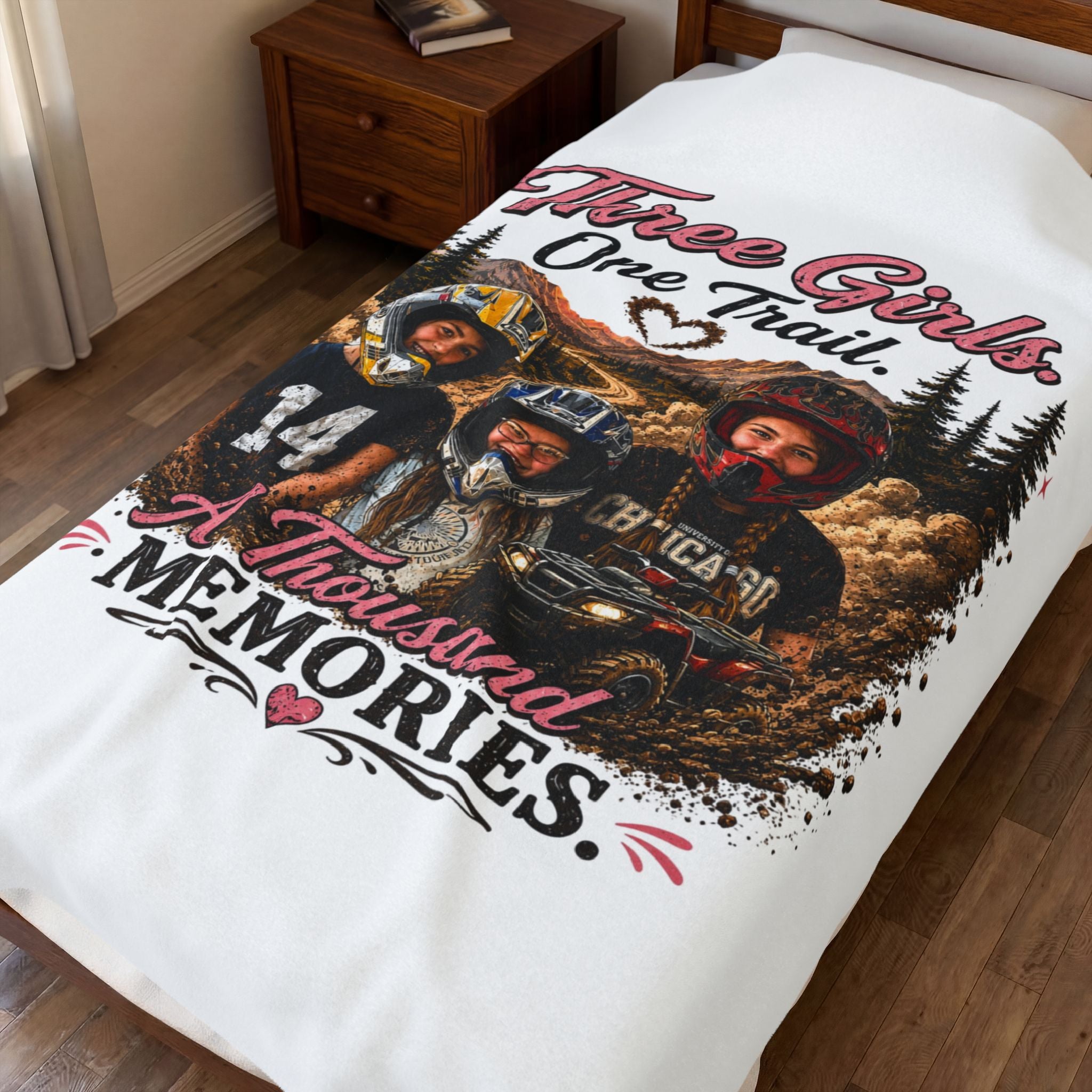 "Three Girls One Trail, A Thousand Memories" Off-Road Adventure Throw – Velveteen Plush Blanket