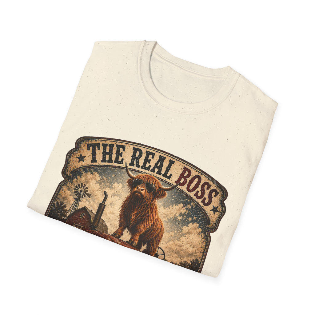 The Real Boss Highland Cow Unisex Softstyle T-Shirt