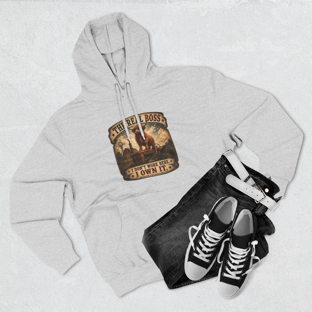 The Real Boss Highland Cow Three-Panel Fleece Hoodie