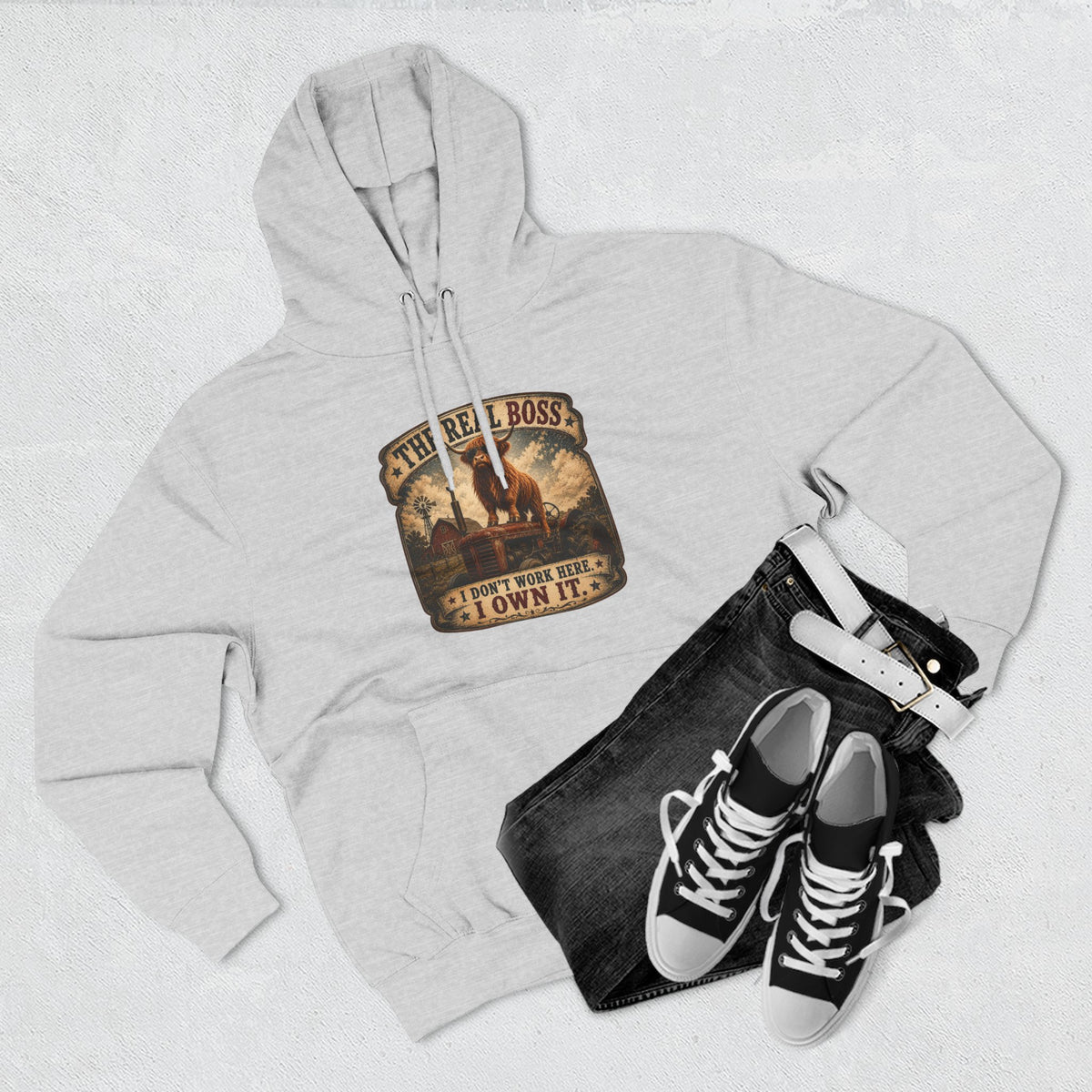 The Real Boss Highland Cow Three-Panel Fleece Hoodie