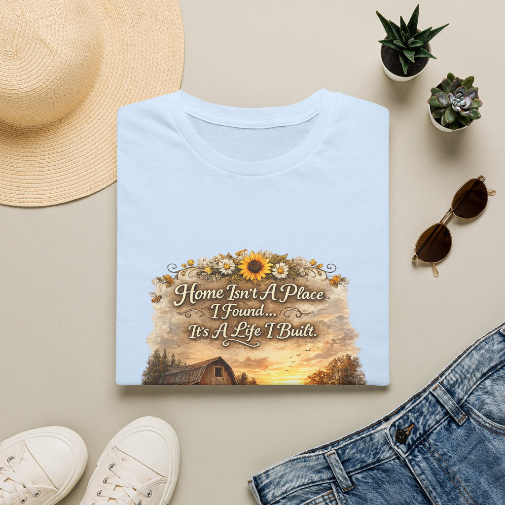 "Home Isn't A Place I Found... It's A Life I Built" Rustic Sunflower Tee — T-Shirt