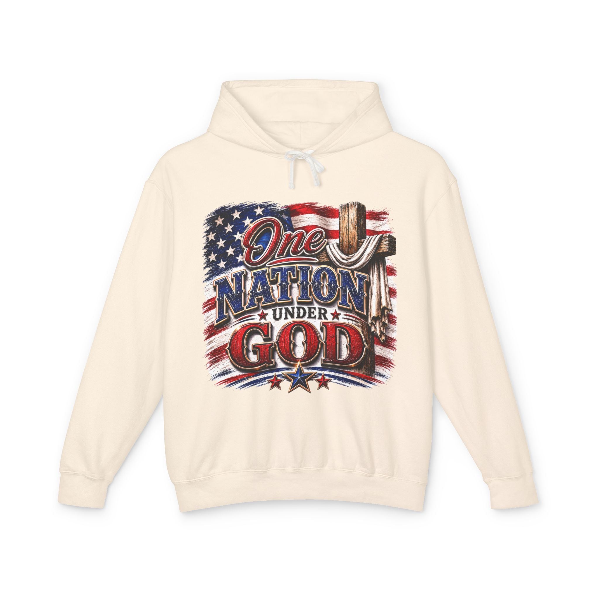 One Nation Under God Hoodie — American Flag & Cross Patriotic Sweatshirt