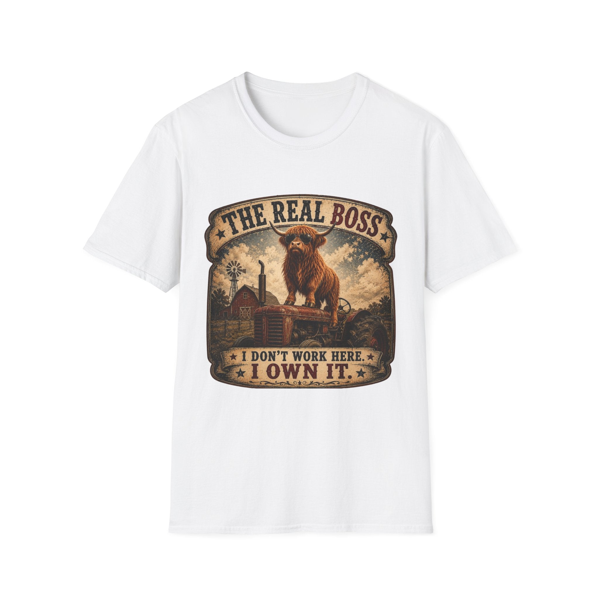 The Real Boss Highland Cow Unisex Softstyle T-Shirt