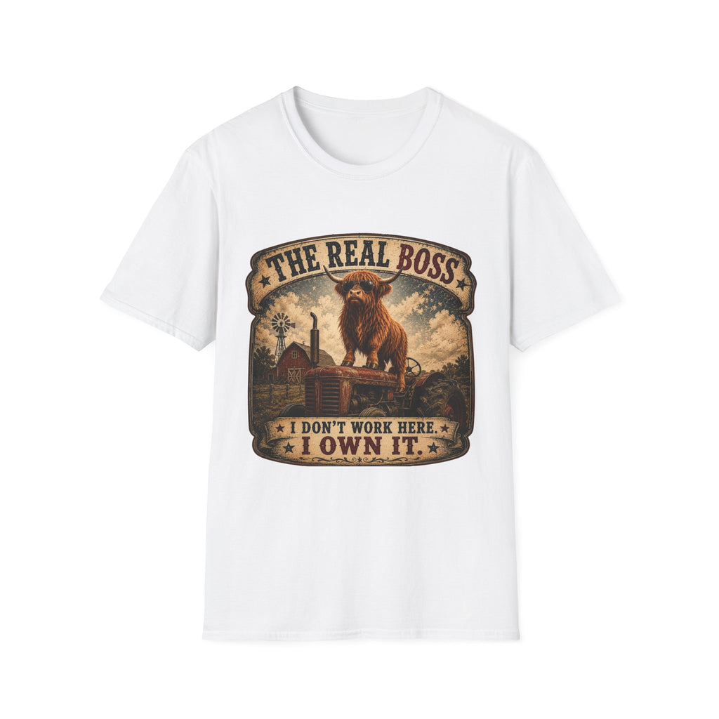 The Real Boss Highland Cow Unisex Softstyle T-Shirt