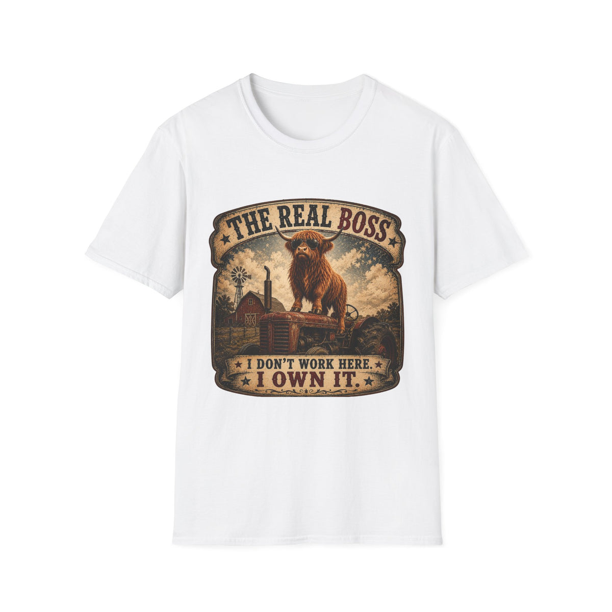 The Real Boss Highland Cow Unisex Softstyle T-Shirt