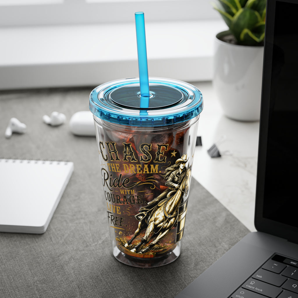 Inspirational Horse Tumbler with Straw — "Chase the Dream, Ride with Courage" 16oz