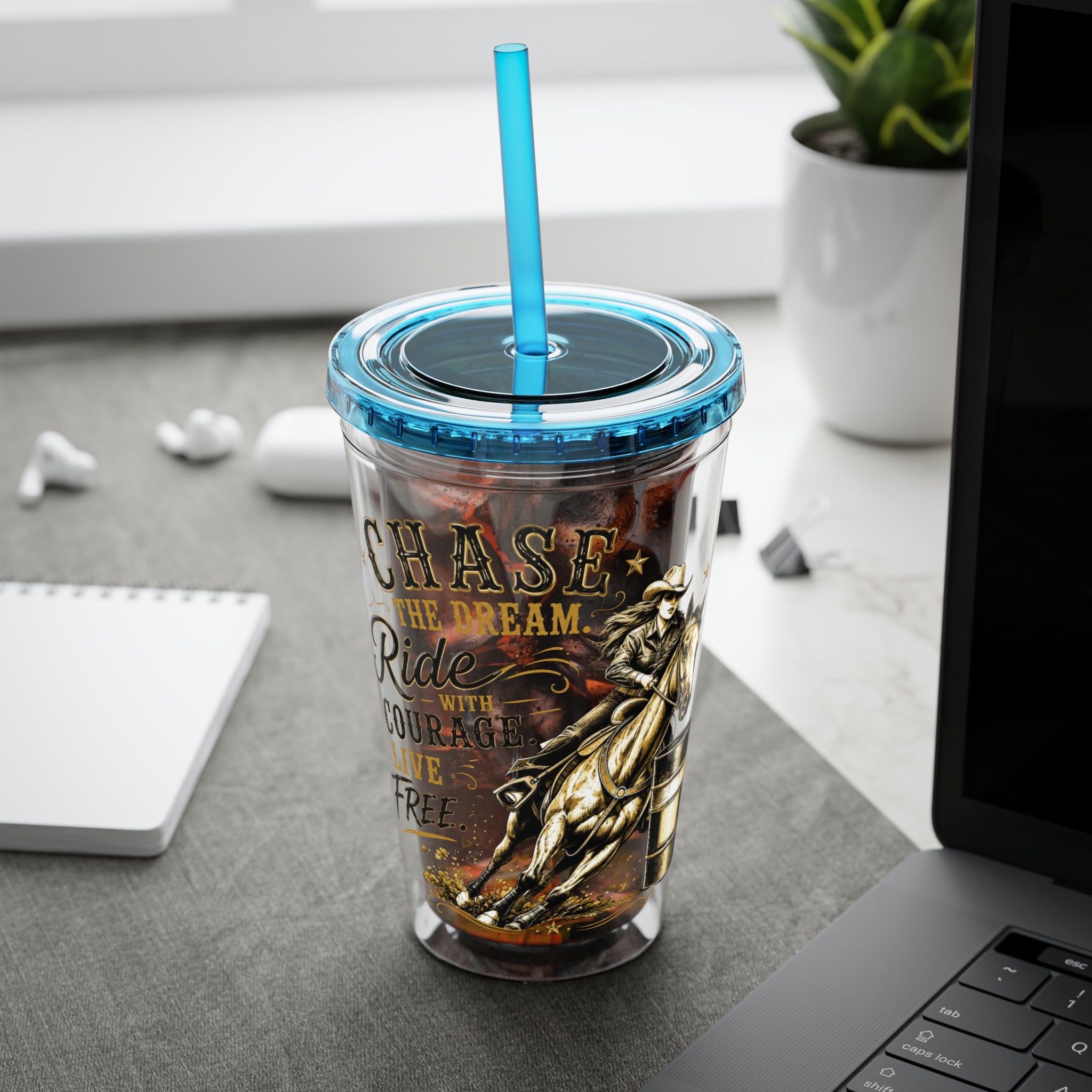 Inspirational Horse Tumbler with Straw — "Chase the Dream, Ride with Courage" 16oz