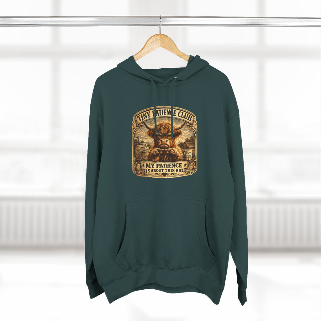 Tiny Patience Club Highland Cow Three-Panel Fleece Hoodie