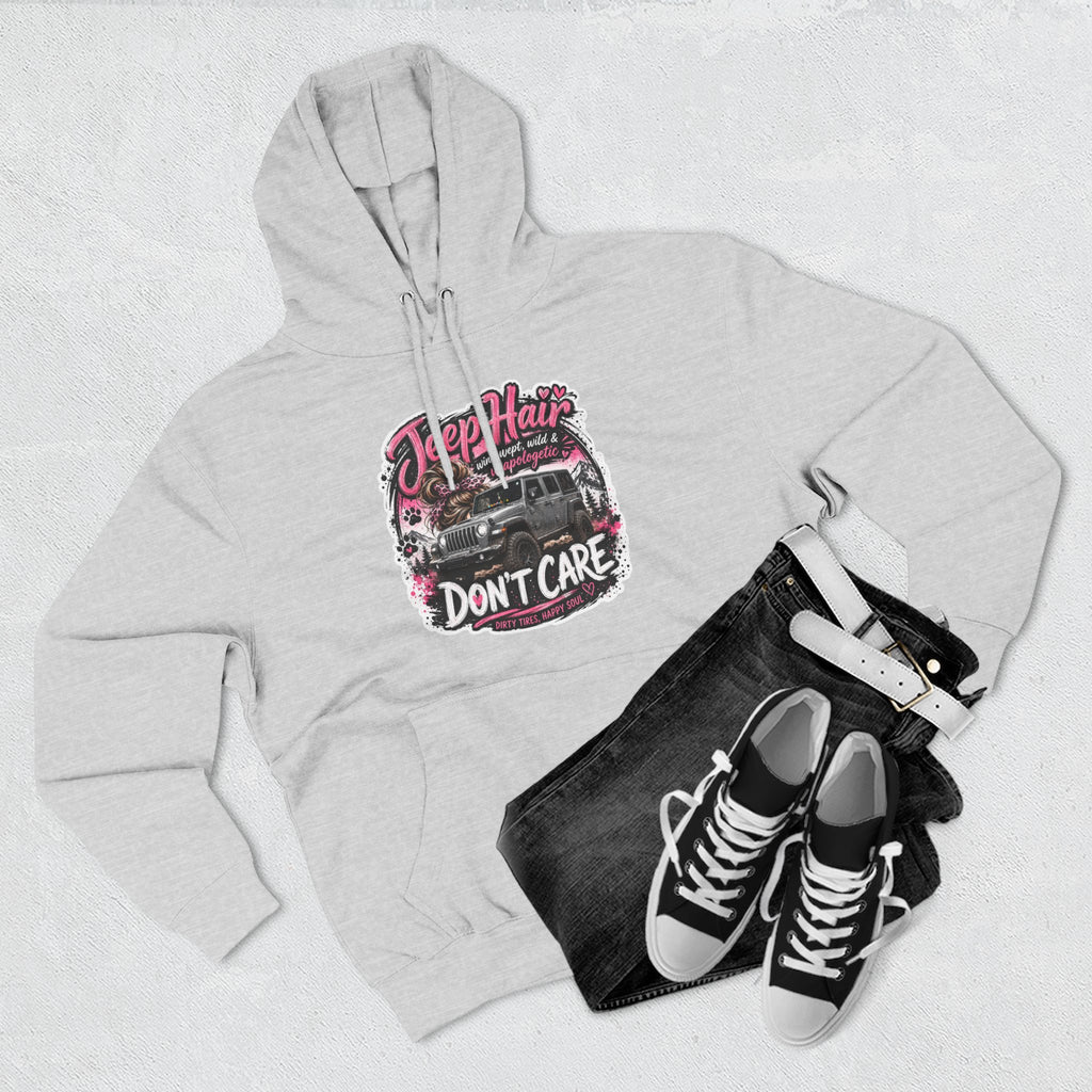 Jeep Hair Don't Care (Pink) Three-Panel Fleece Hoodie