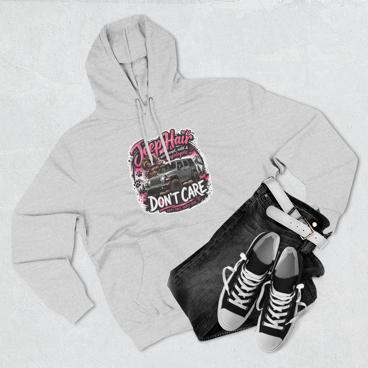 Jeep Hair Don't Care (Pink) Three-Panel Fleece Hoodie