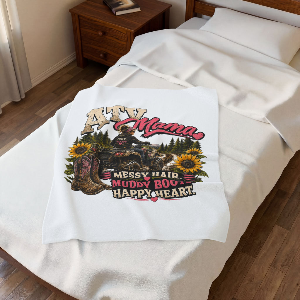 ATV Mama Messy Hair, Muddy Boots, Happy Heart Velveteen Plush Blanket
