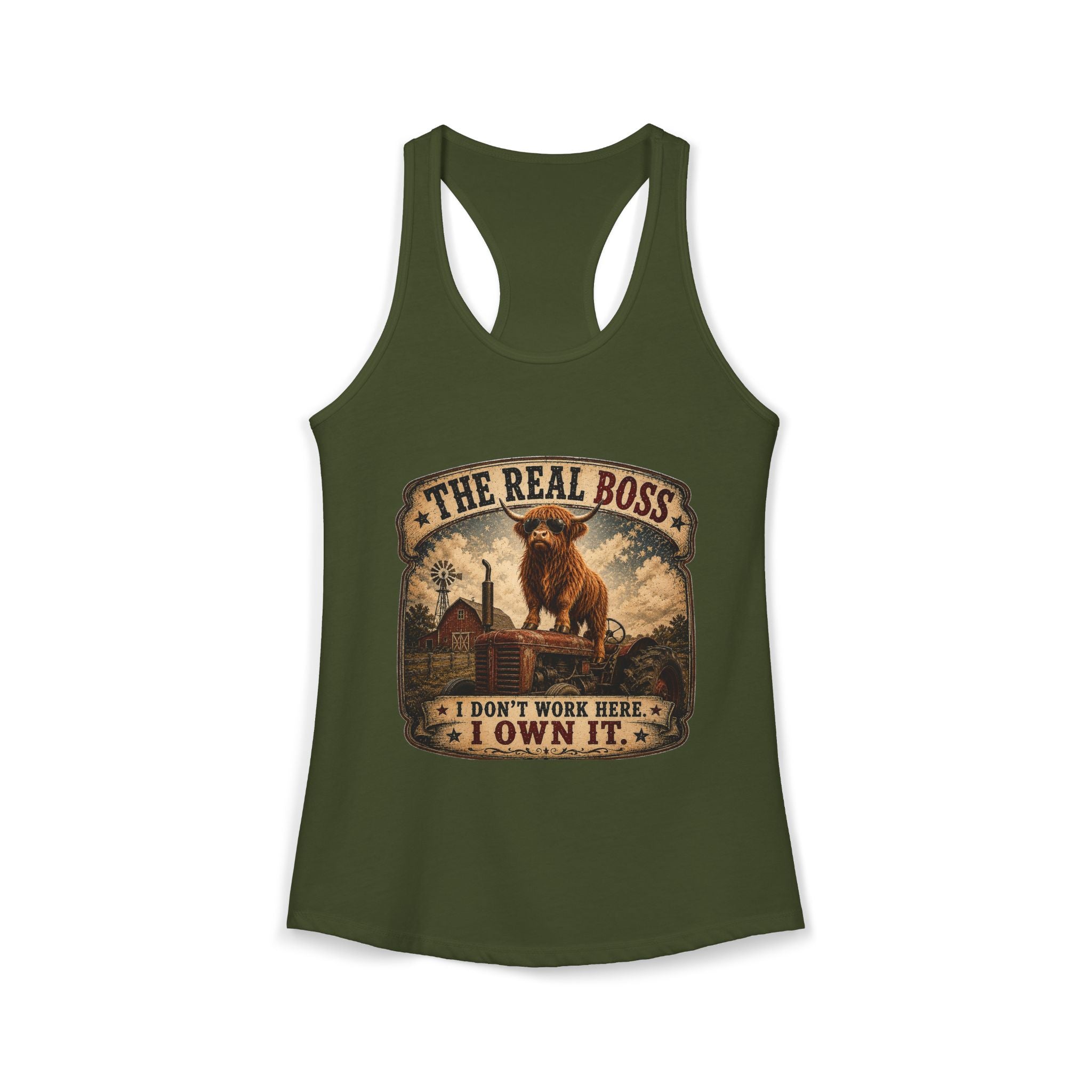 The Real Boss Highland Cow Women's Ideal Racerback Tank
