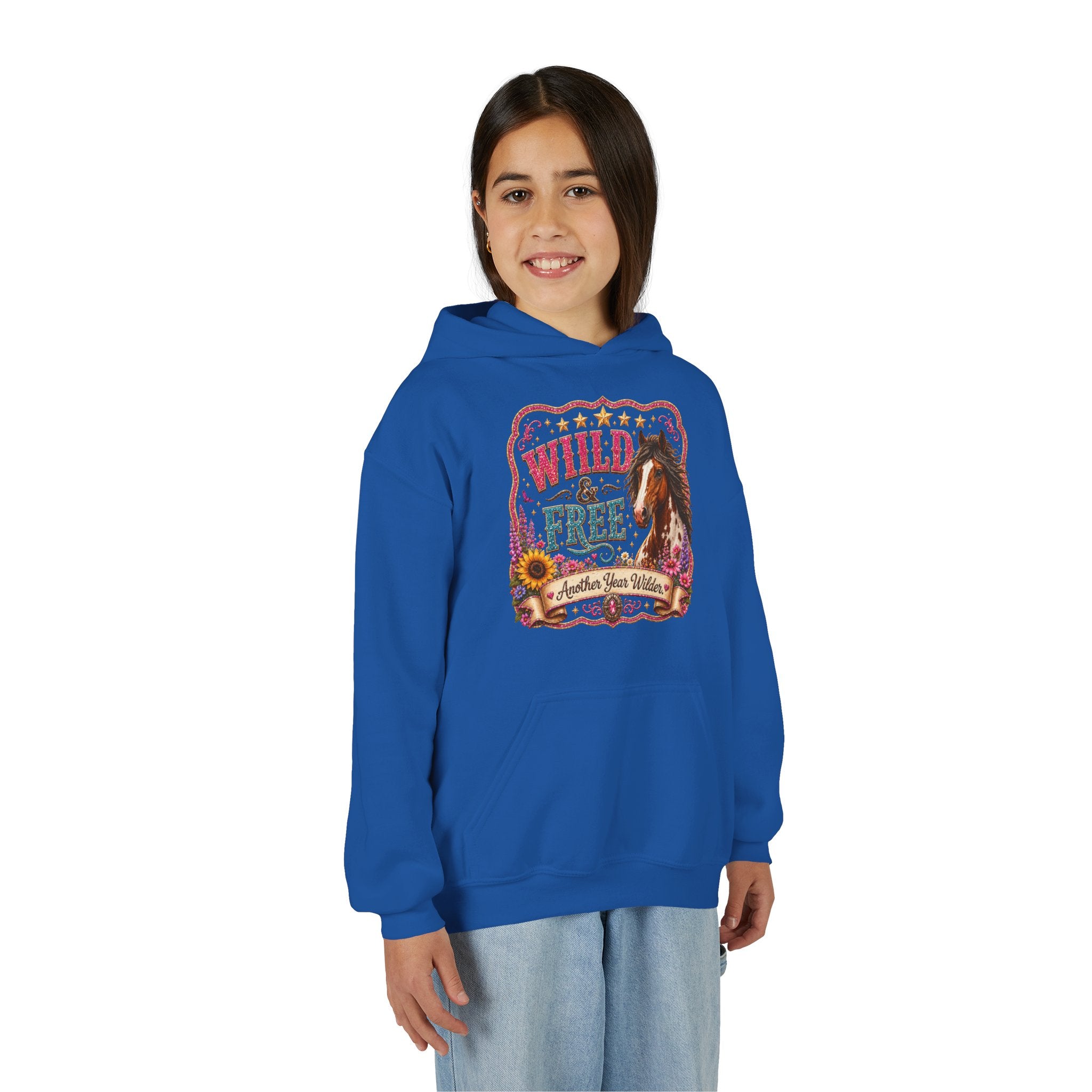 Youth Hoodie — "Wild & Free" Horse Graphic Pullover