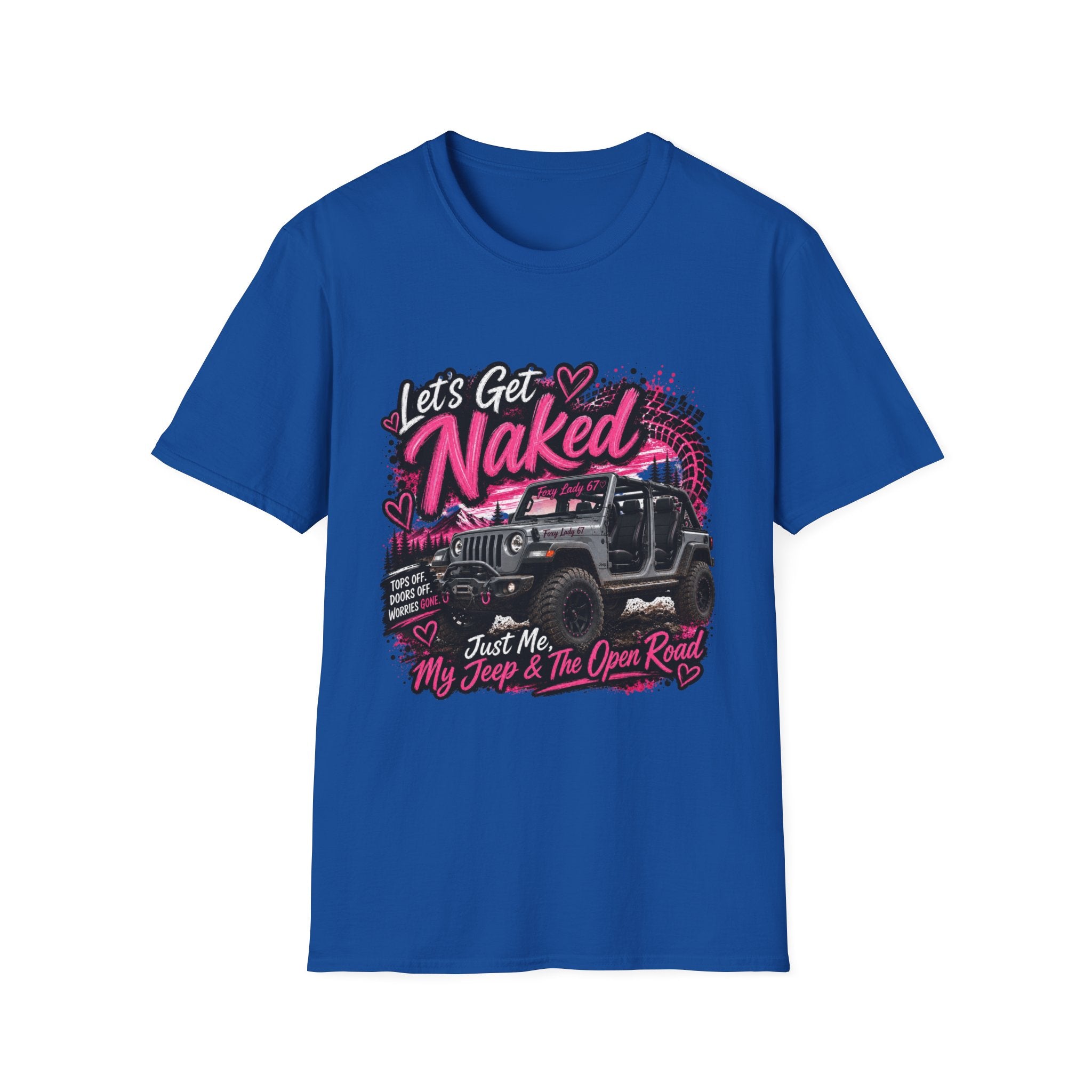 Jeep 'Let's Get Naked' Graphic T-Shirt — (Pink) Funny Off-Roading Top