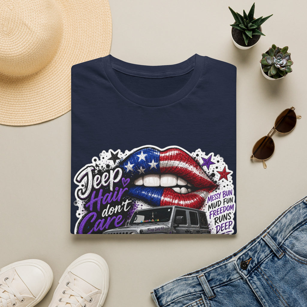 Jeep Hair Don't Care T-Shirt — American Flag Lips Off-Road Truck Tee