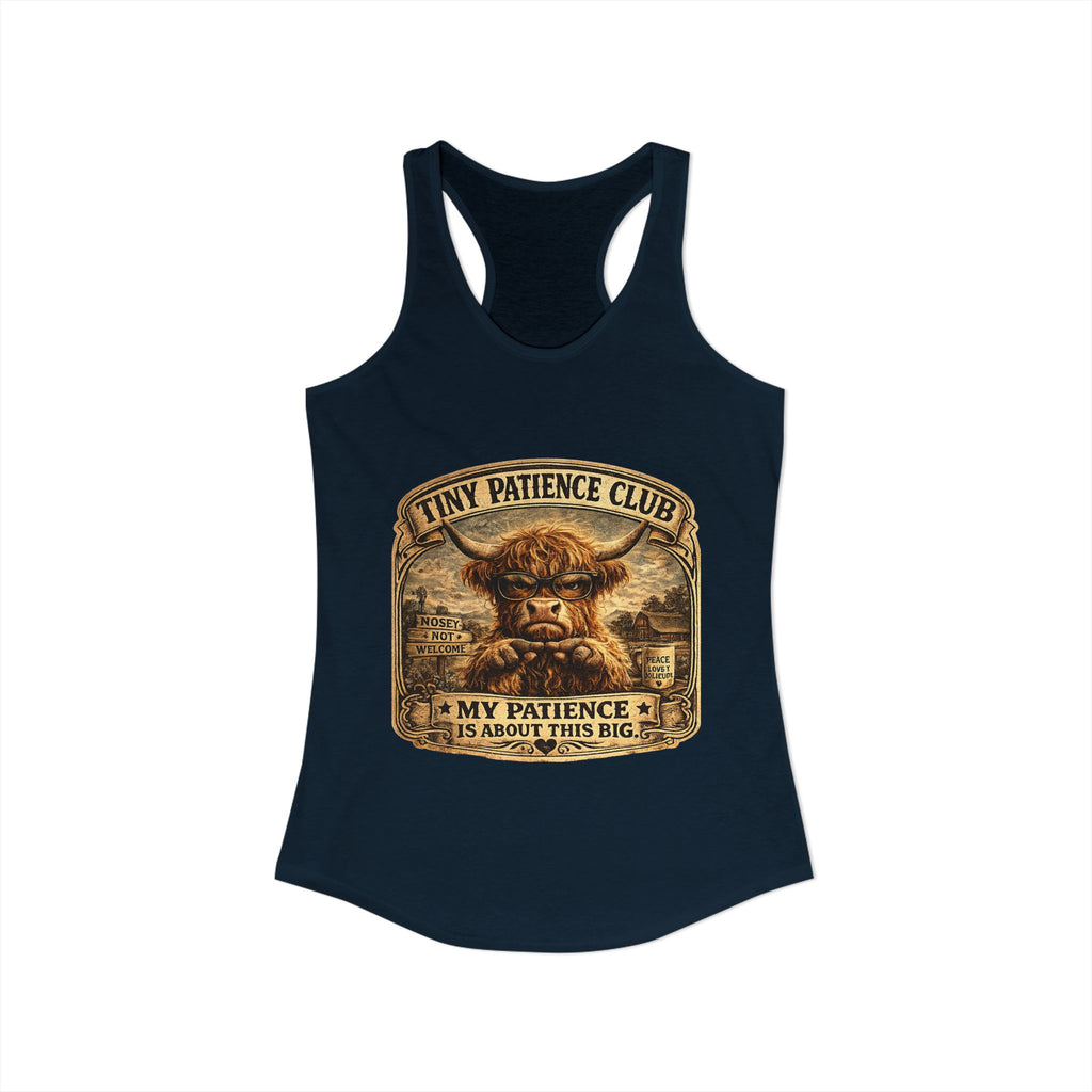 Tiny Patience Highland Cow Women's Ideal Racerback Tank