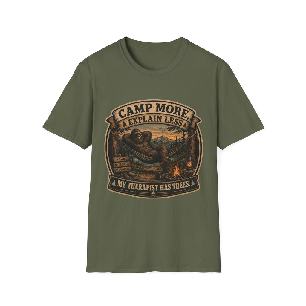 “Camp More, Explain Less” Vintage Camping Graphic Tee — T-Shirt