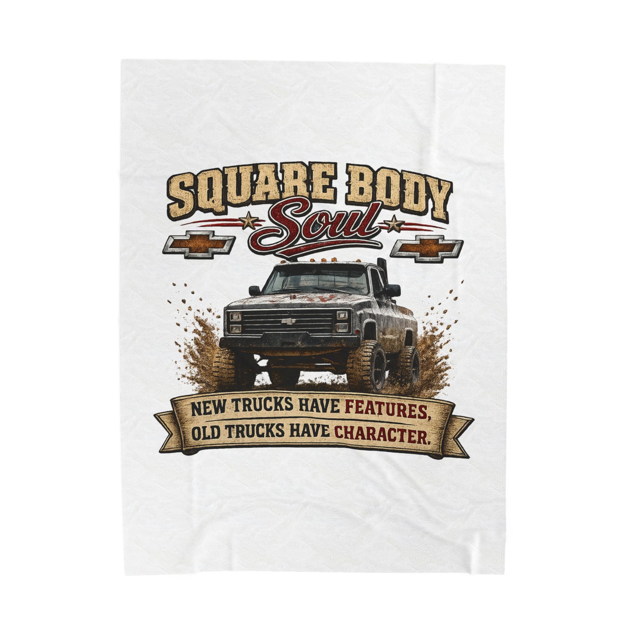 Square Body Soul Truck Velveteen Plush Blanket — “New Trucks Have Features, Old Trucks Have Character” Throw