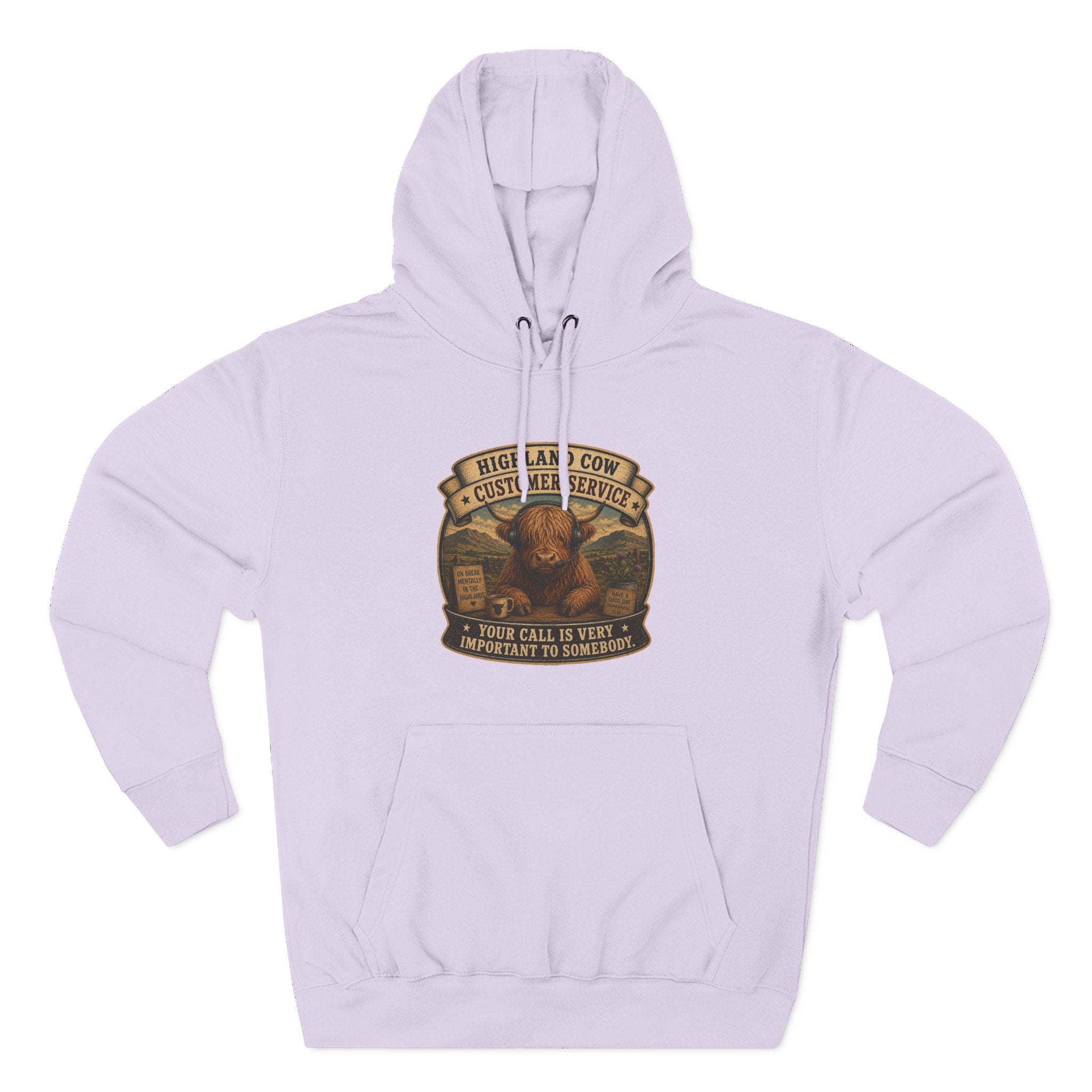 Highland Cow Customer Service Three-Panel Fleece Hoodie
