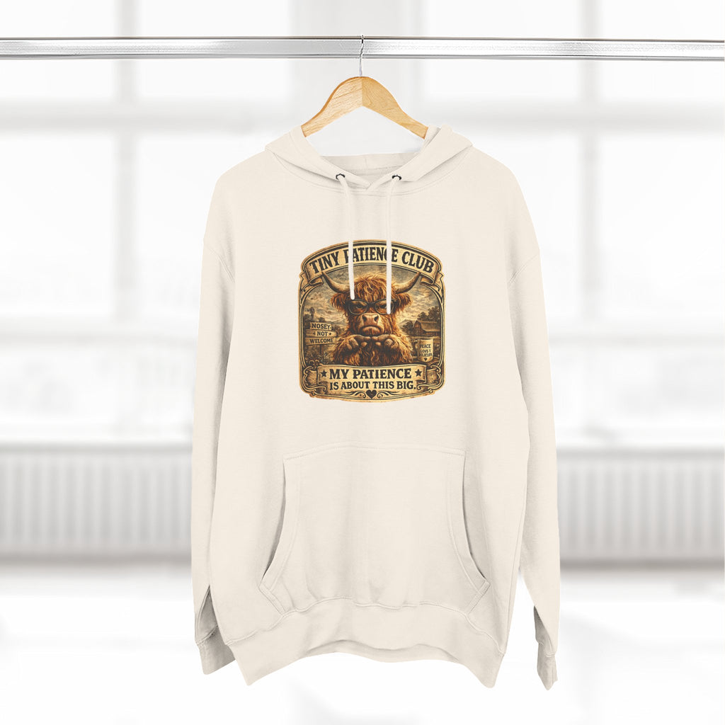 Tiny Patience Club Highland Cow Three-Panel Fleece Hoodie