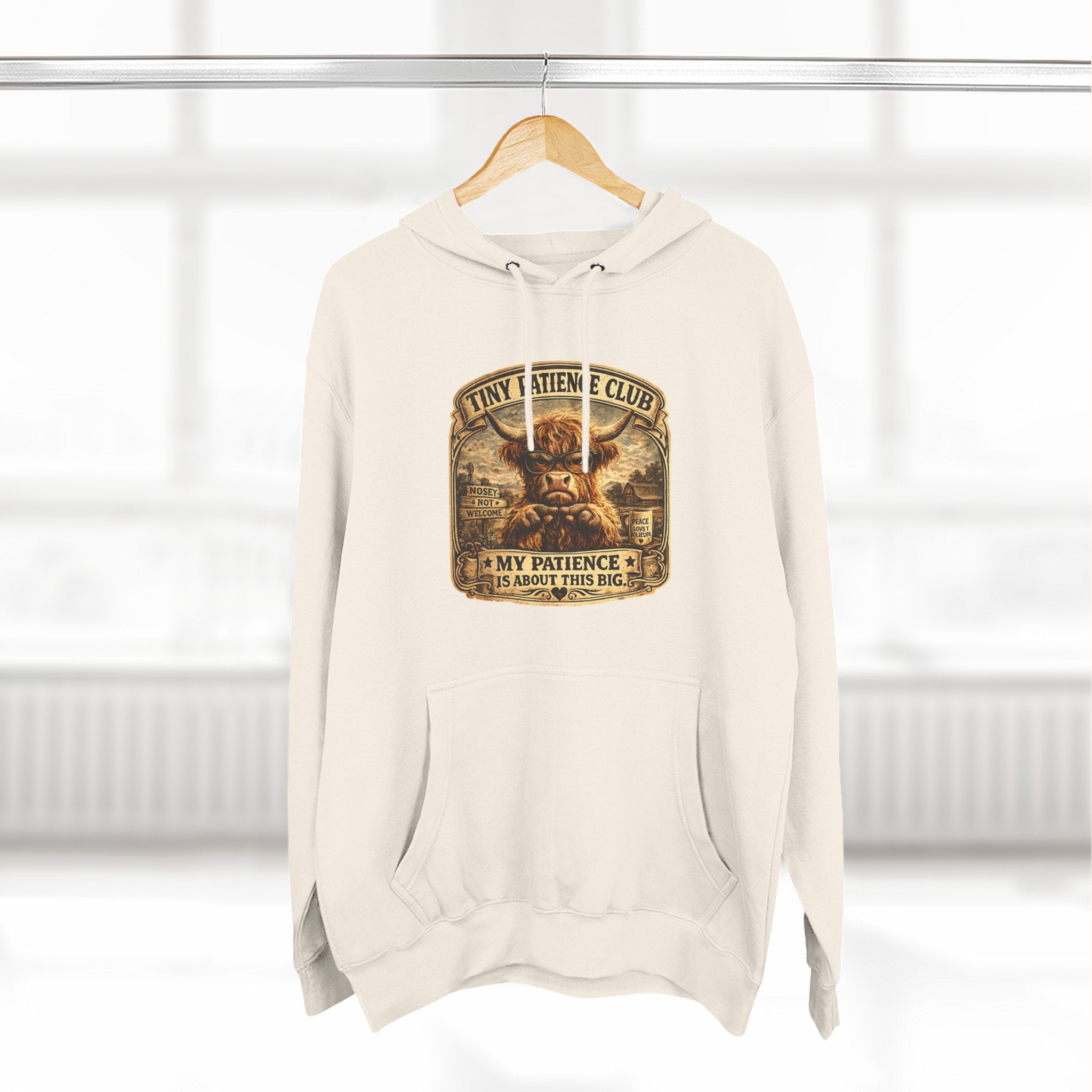 Tiny Patience Club Highland Cow Three-Panel Fleece Hoodie