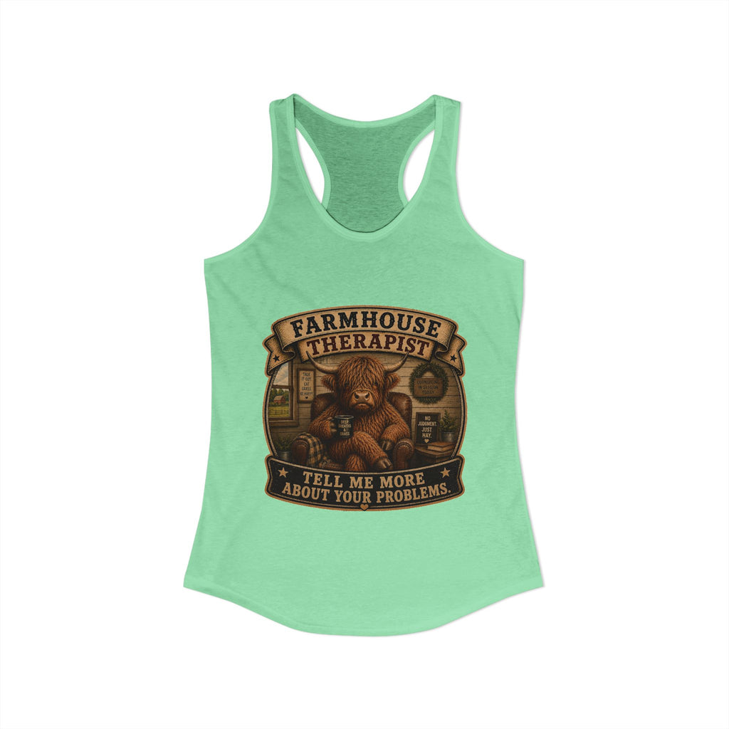 Farmhouse Therapist Highland Cow Women's Ideal Racerback Tank