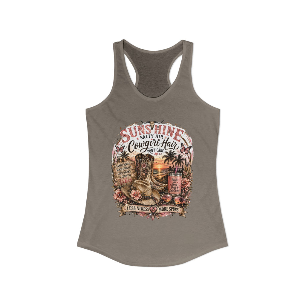 Sunshine Salty Air Cowgirl Hair Don't Care - Women's Ideal Racerback Tank