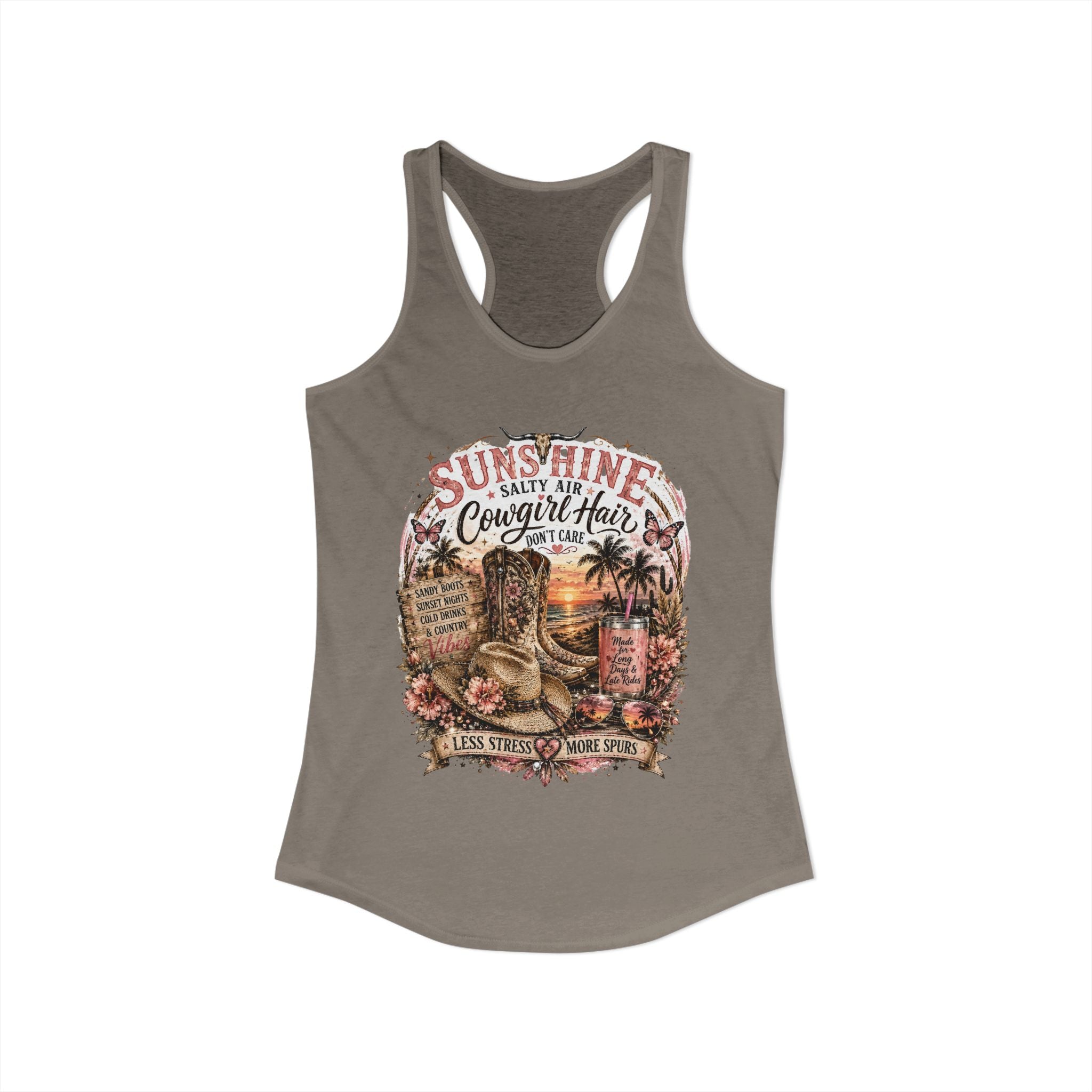 Sunshine Salty Air Cowgirl Hair Don't Care - Women's Ideal Racerback Tank