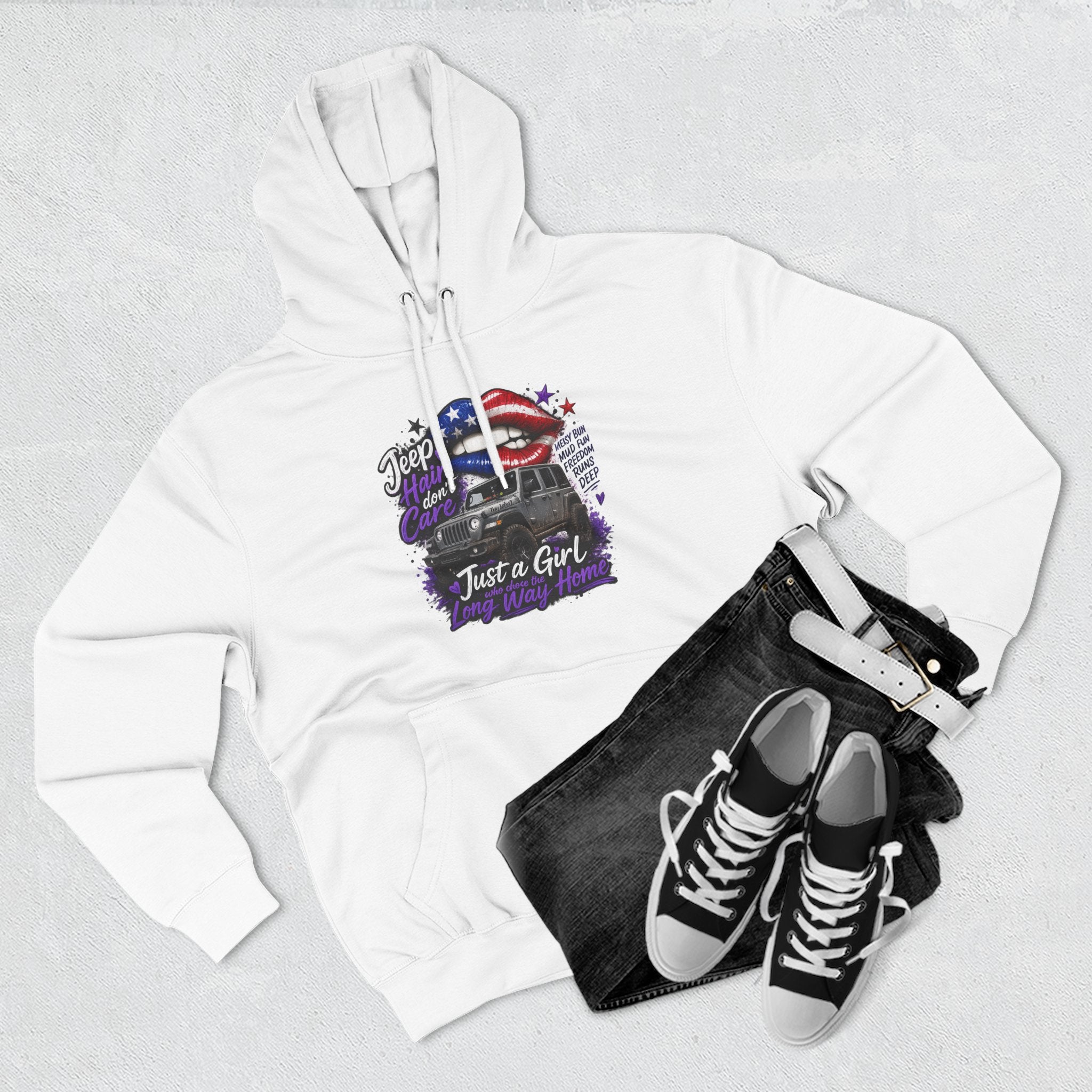 Patriotic 'Jeep Ain't Just a Girl Thing' – Graphic Fleece Pullover Jeep Driver Hoodie