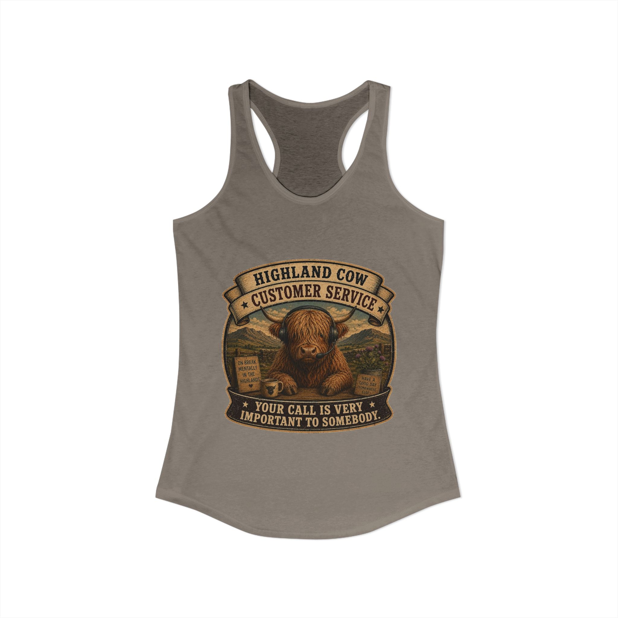 Highland Cow Customer Service Women's Ideal Racerback Tank