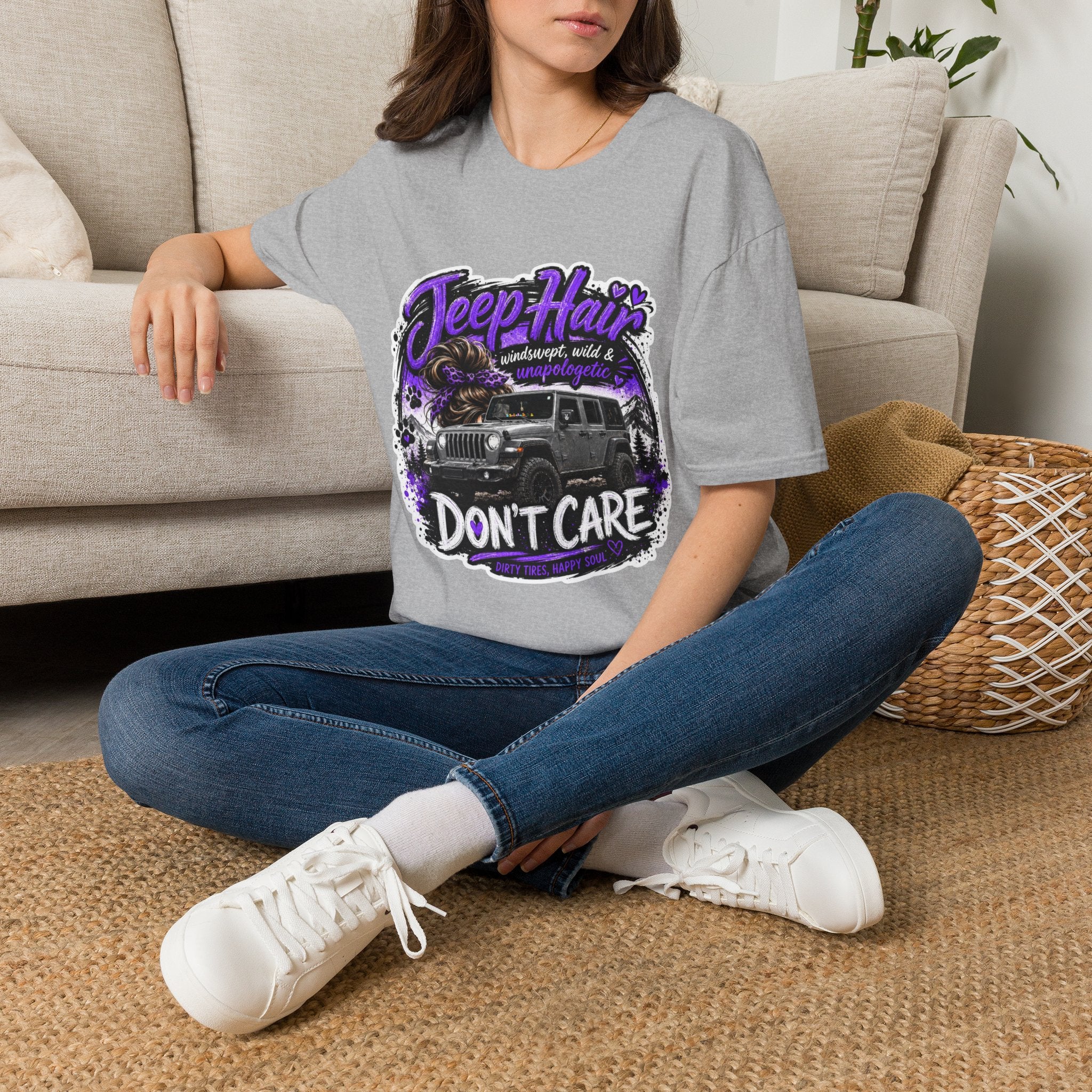 Jeep Hair Don't Care (Purple) Unisex Softstyle T-Shirt