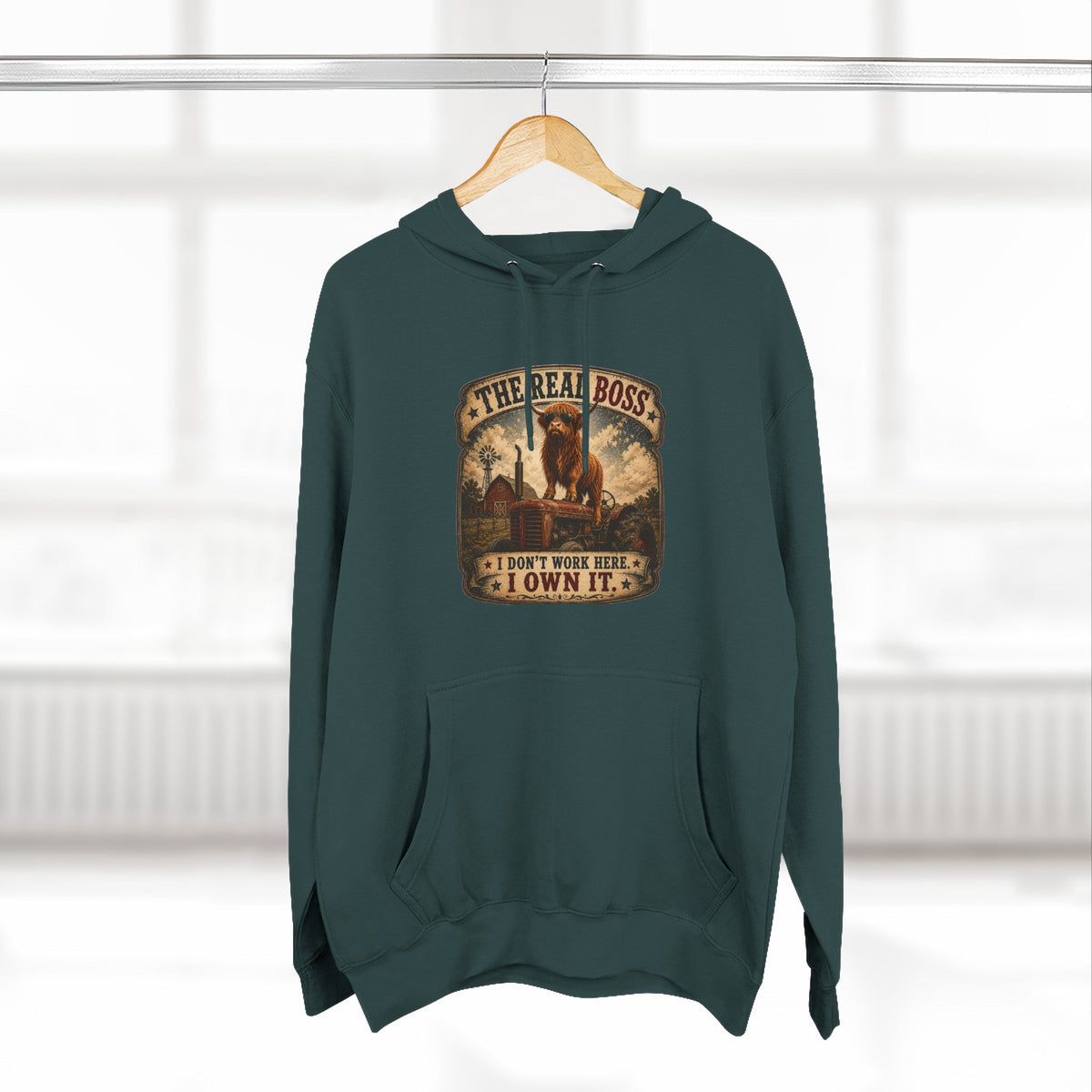 The Real Boss Highland Cow Three-Panel Fleece Hoodie