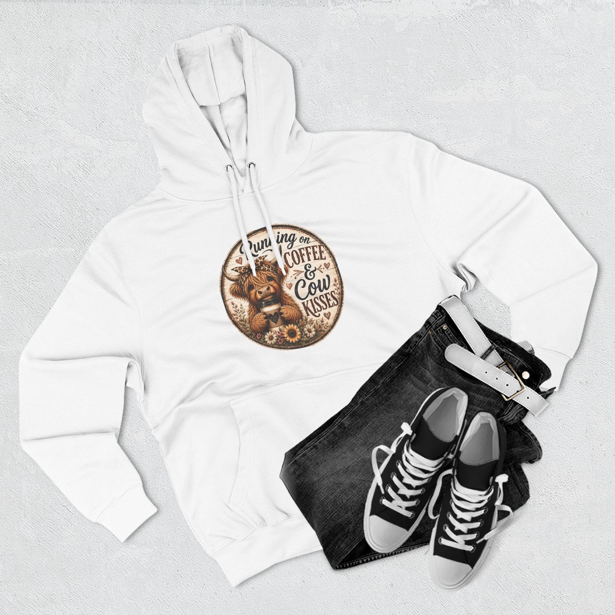 Running on Coffee & Cow Kisses Three-Panel Fleece Hoodie