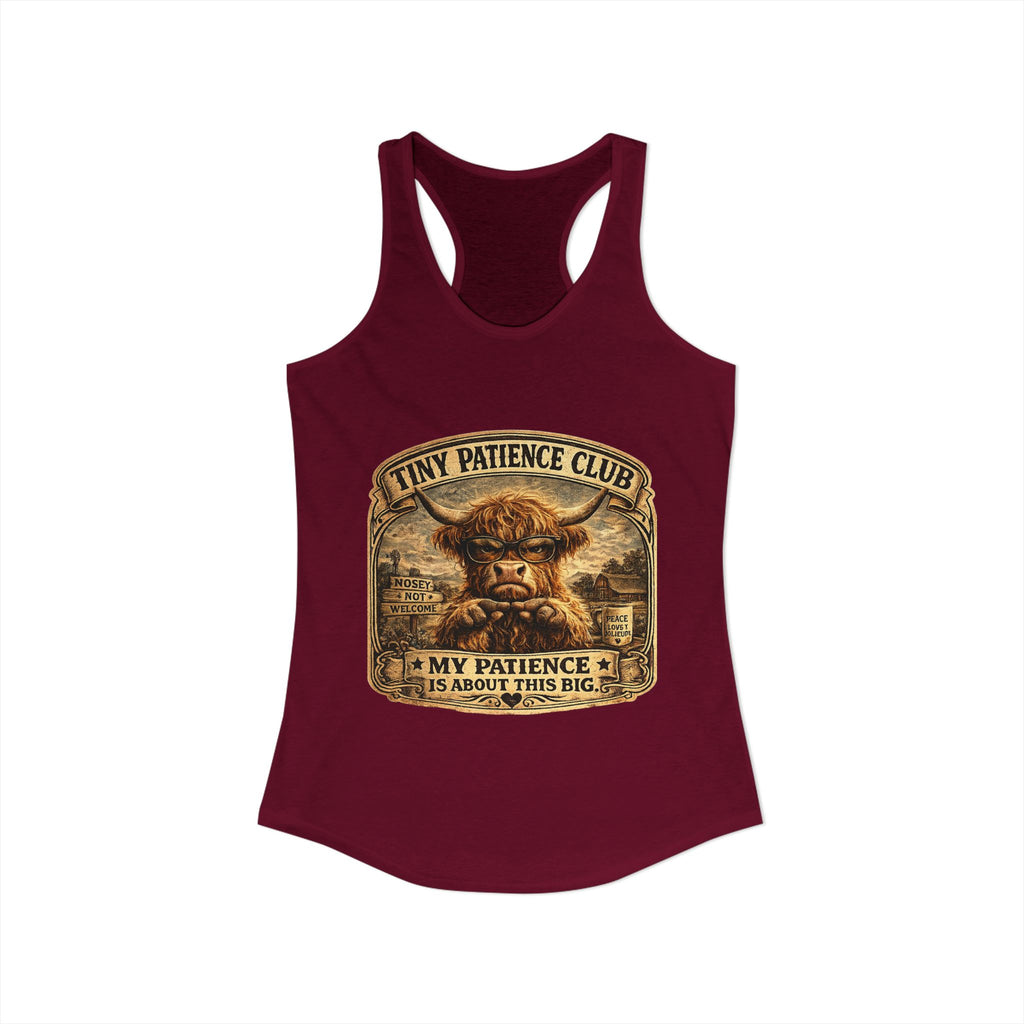 Tiny Patience Highland Cow Women's Ideal Racerback Tank