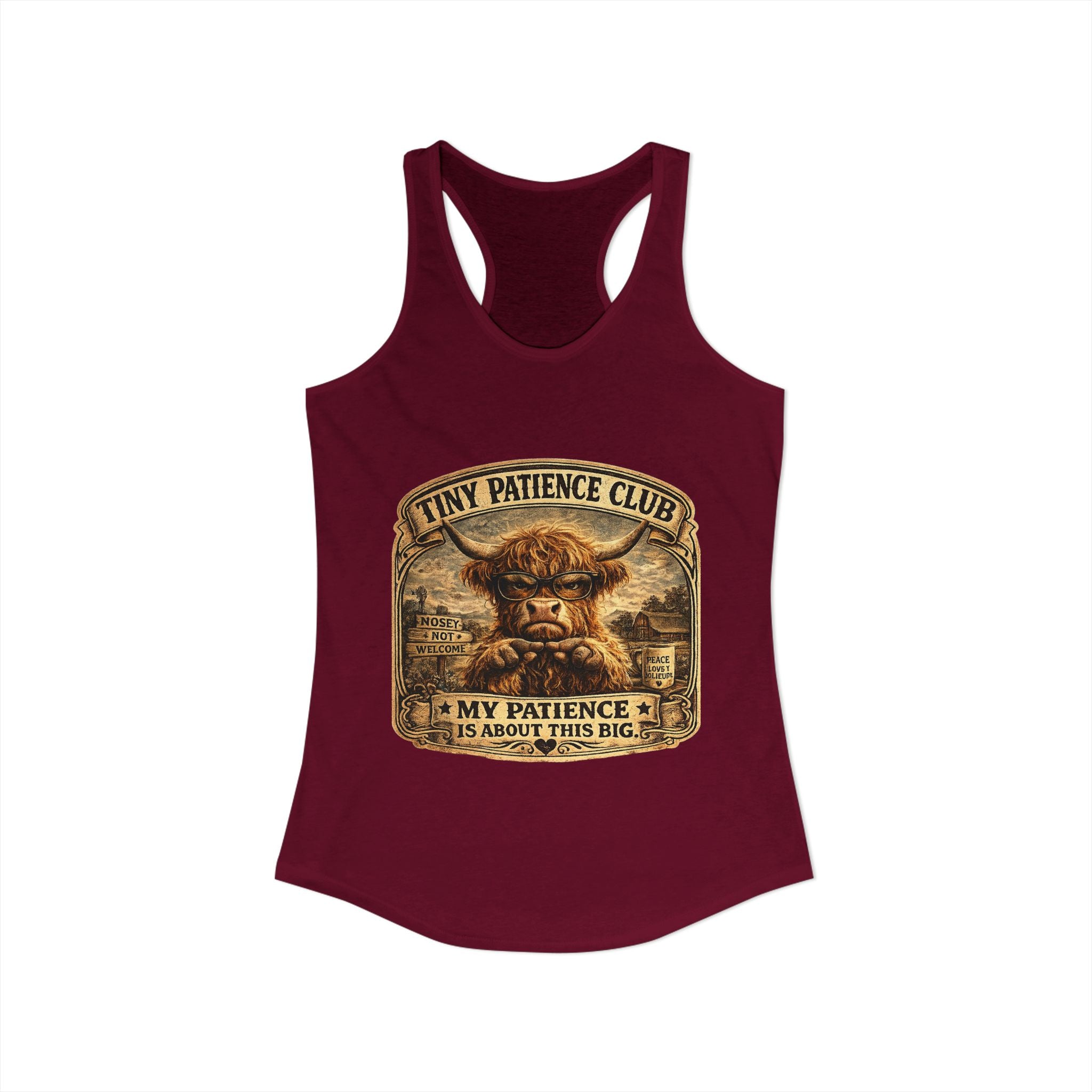 Tiny Patience Highland Cow Women's Ideal Racerback Tank
