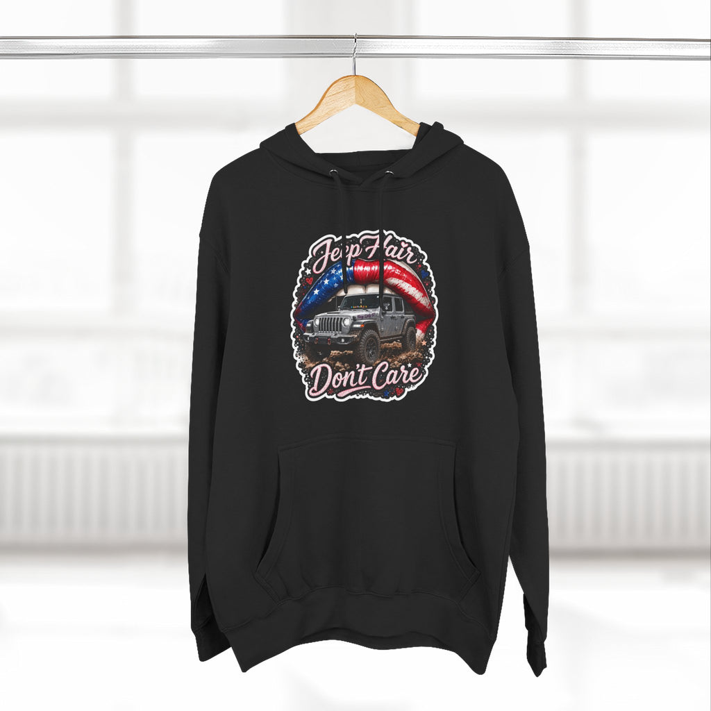"Jeep Hair Don't Care" Graphic Fleece Pullover - Patriotic Jeep Hoodie