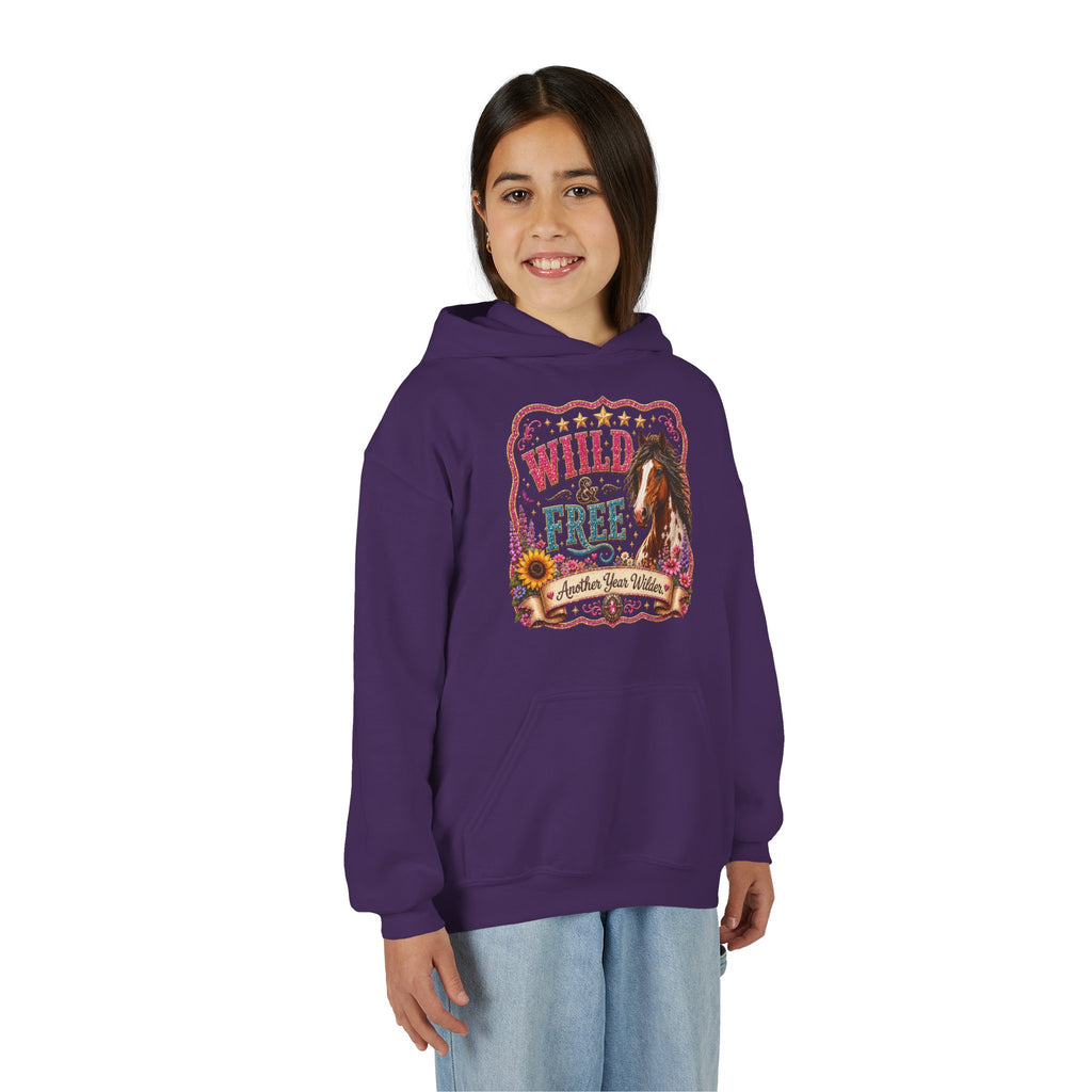 Youth Hoodie — "Wild & Free" Horse Graphic Pullover