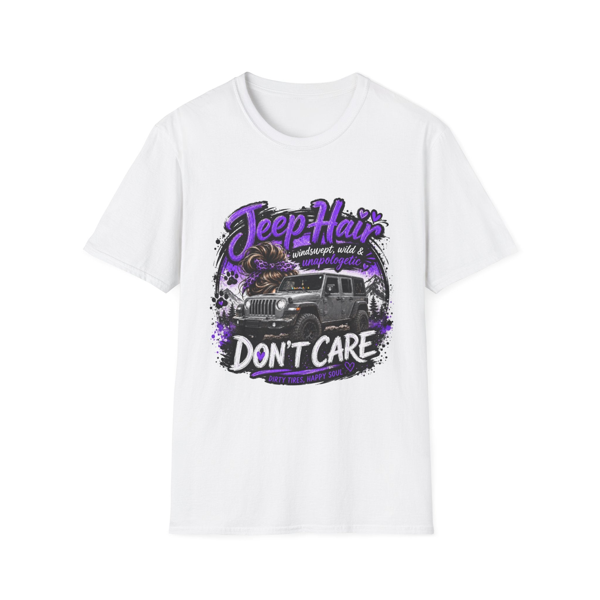 Jeep Hair Don't Care (Purple) Unisex Softstyle T-Shirt