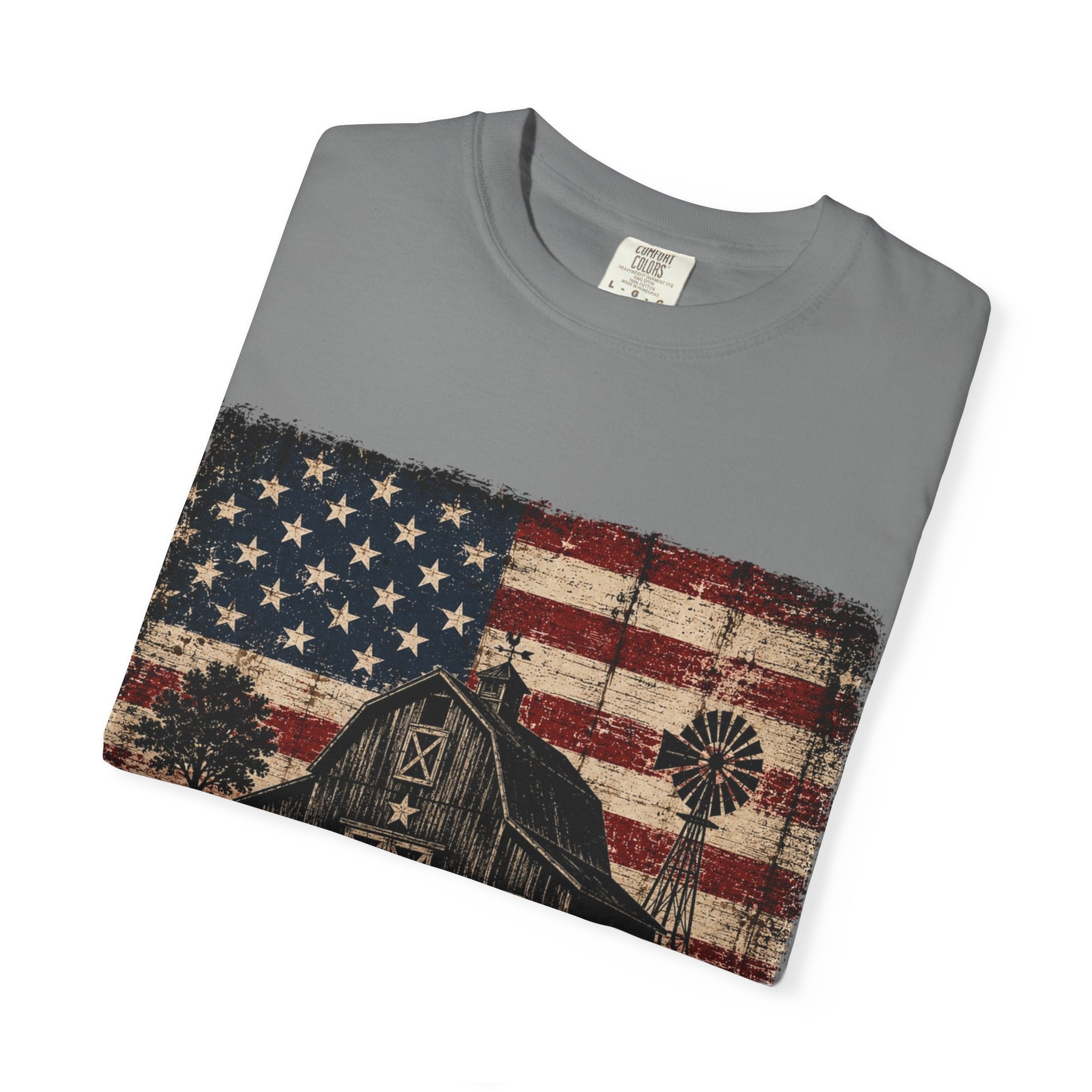 Small Town Big Freedom T-Shirt — Vintage American Flag Barn Patriotic Tee