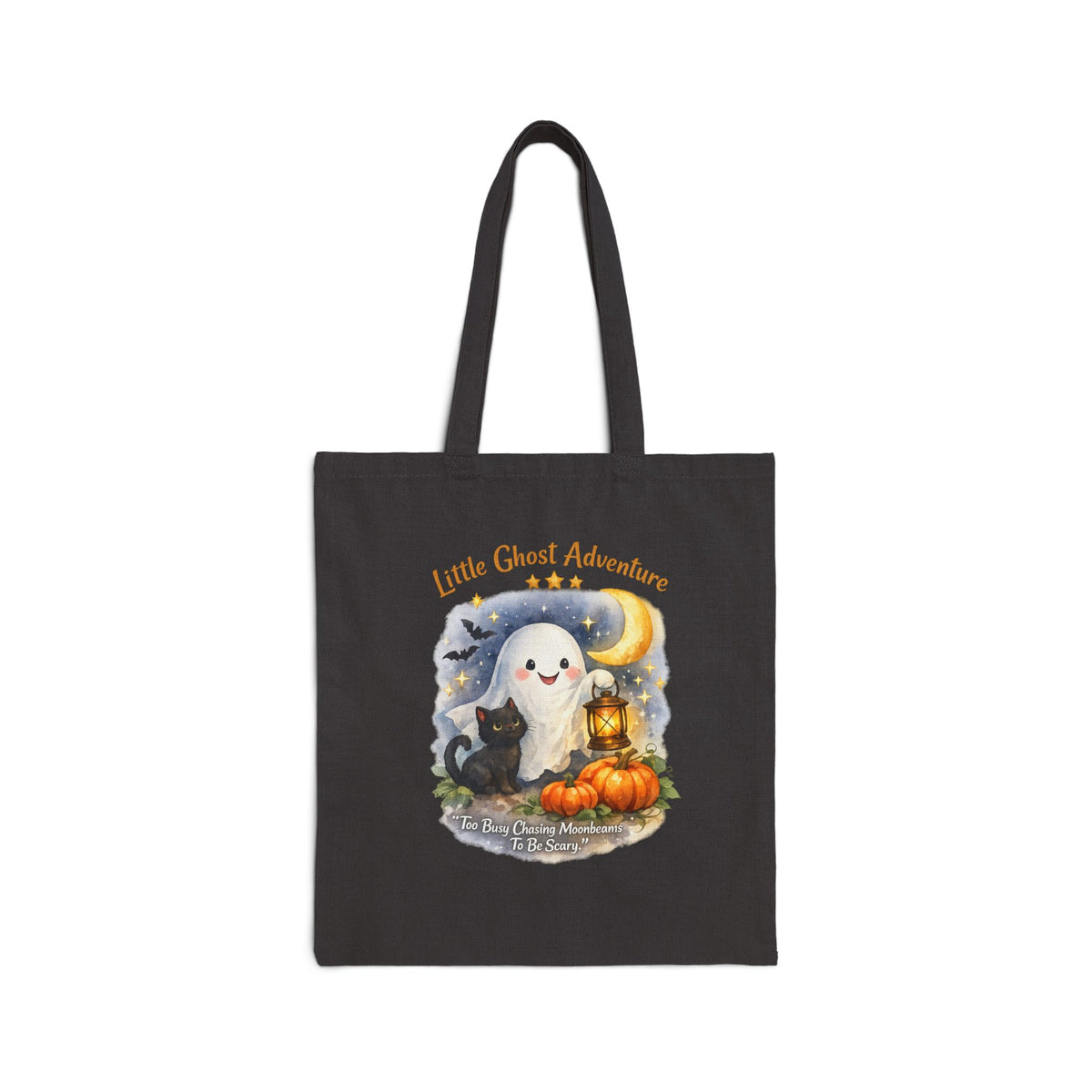 Halloween Ghost Tote Bag — "Little Ghost Adventure" Cotton Canvas Trick-or-Treat Bag